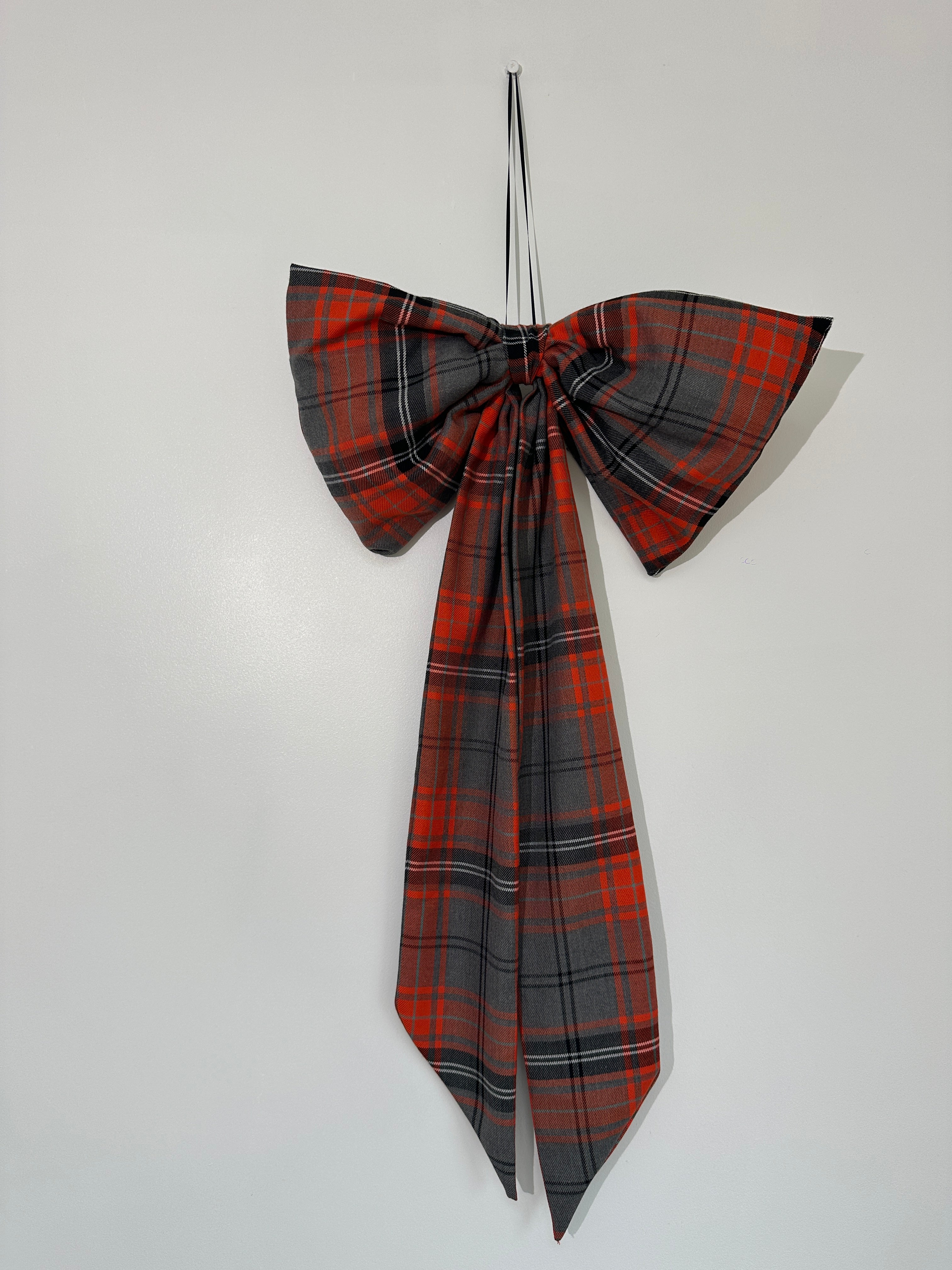 Orange and grey Tartan Bow.