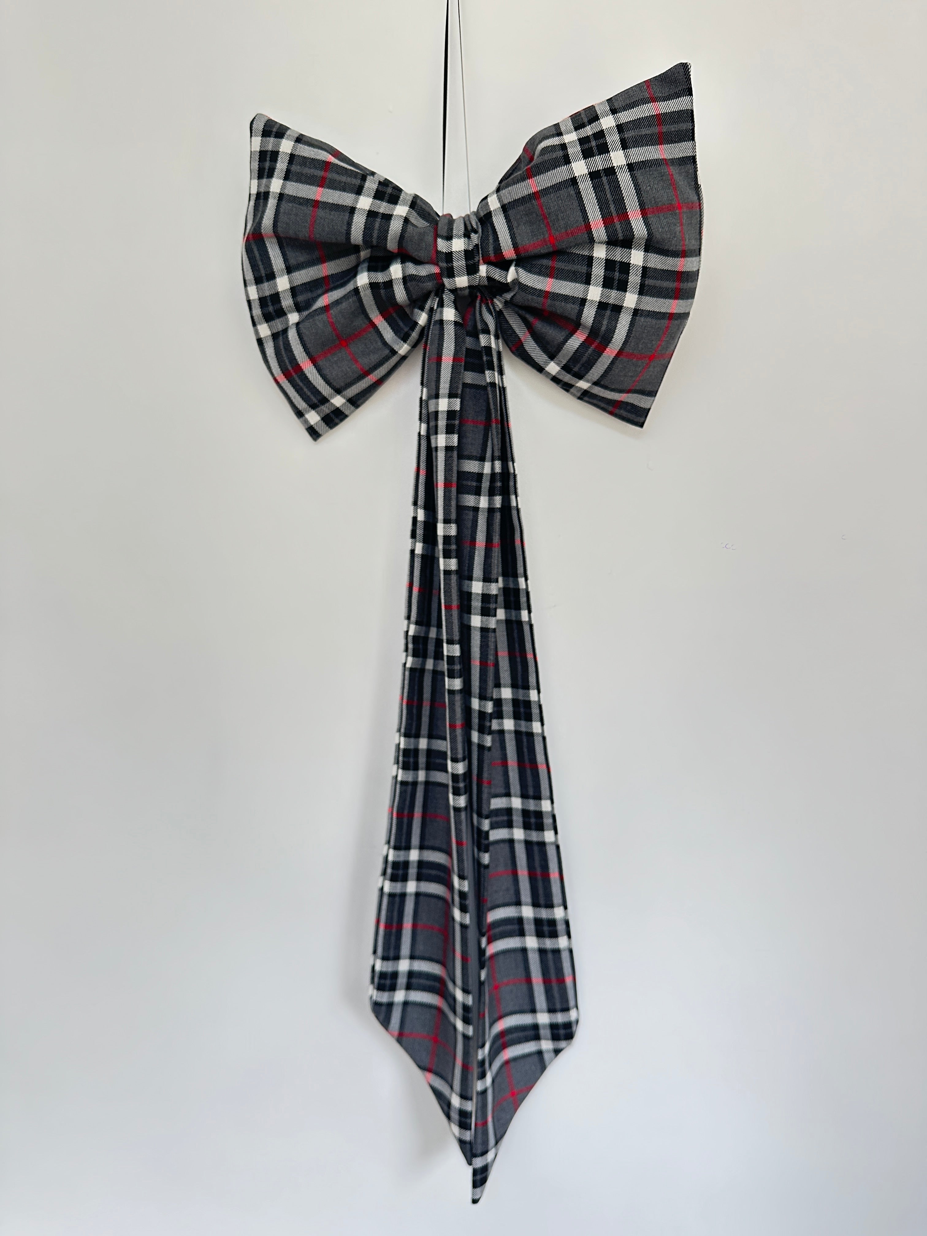 Grey & Red Tartan Bow
