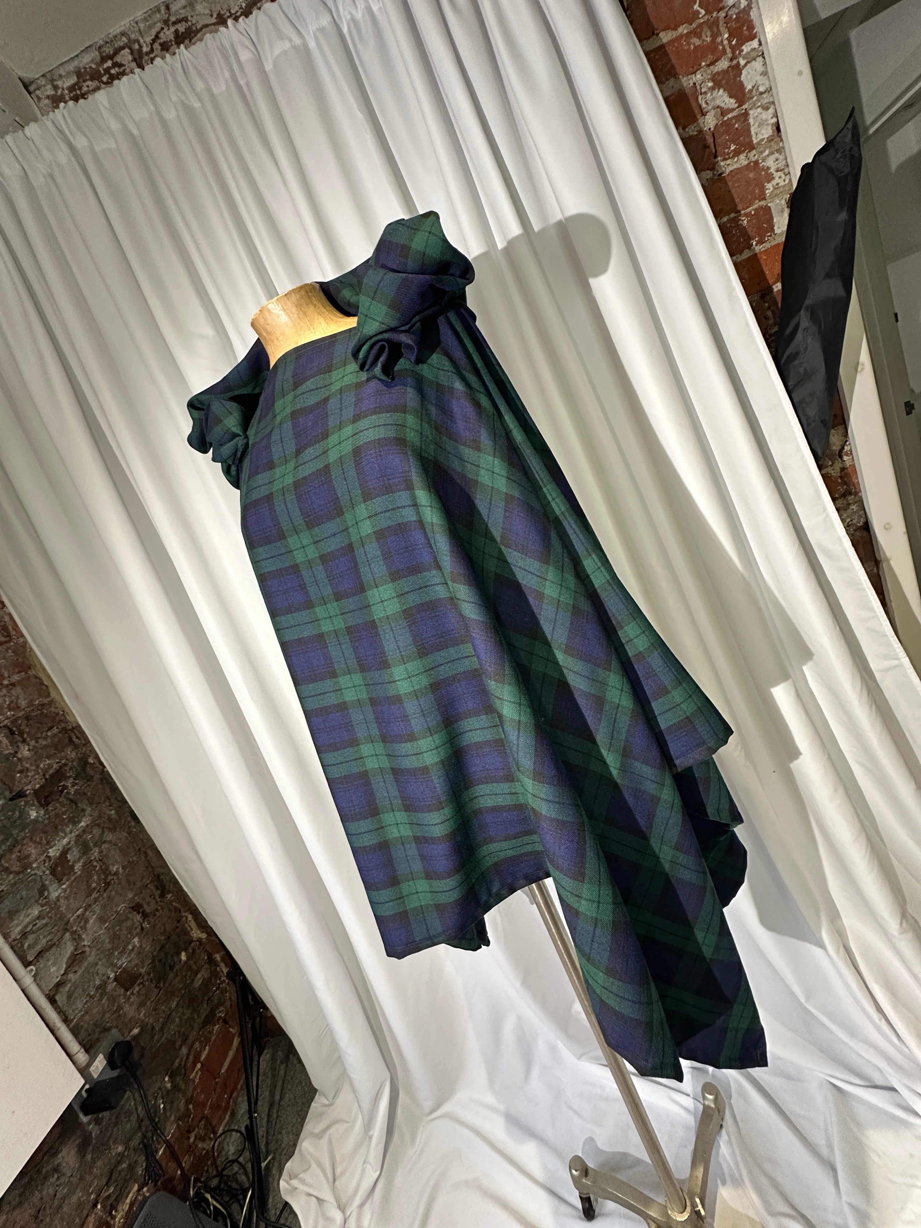 Navy & Green Tartan Wolf Cape.
