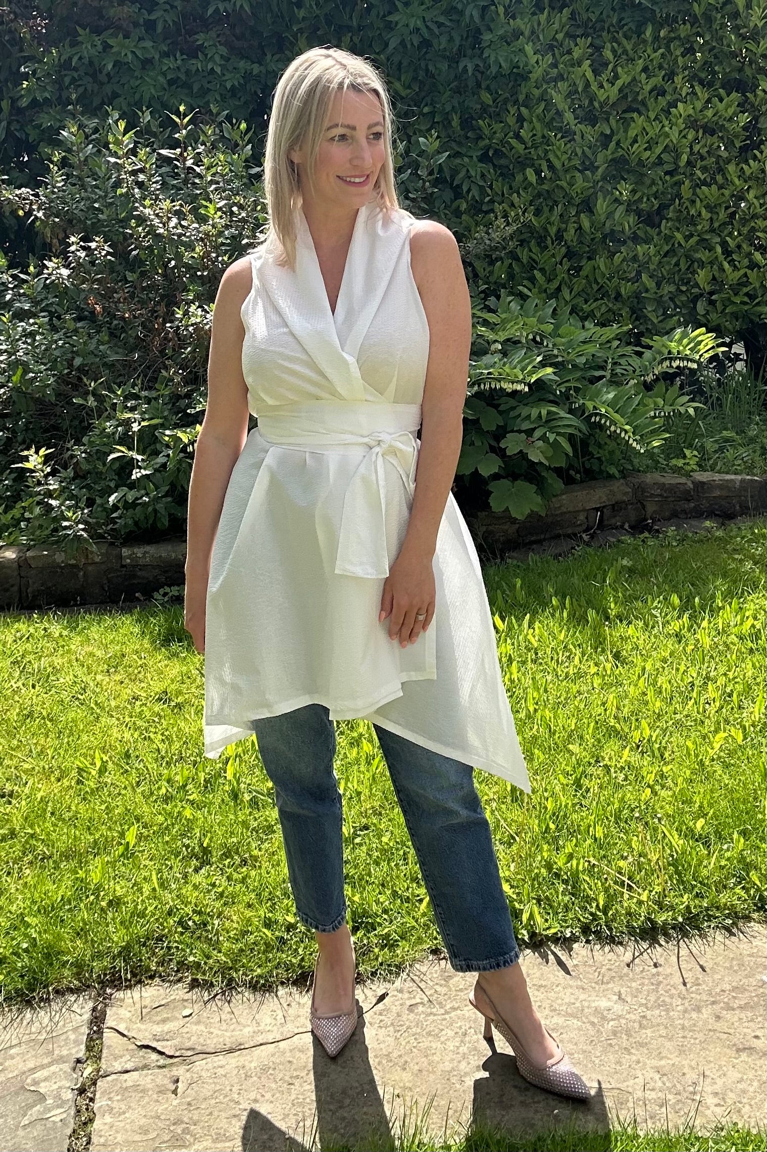 White cotton Waterfall Waistcoat