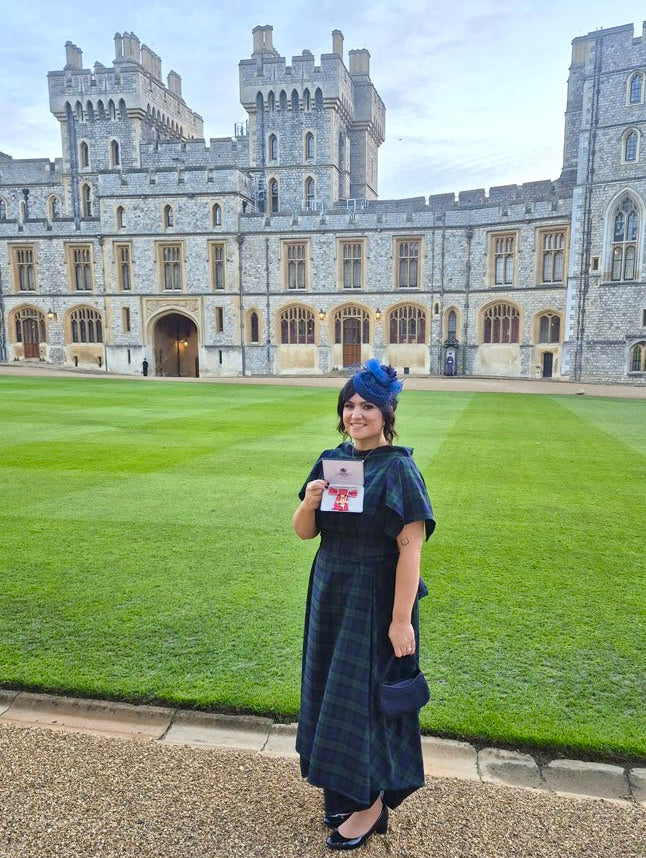 Navy & Green Tartan Darcy Dress with Sleeves.