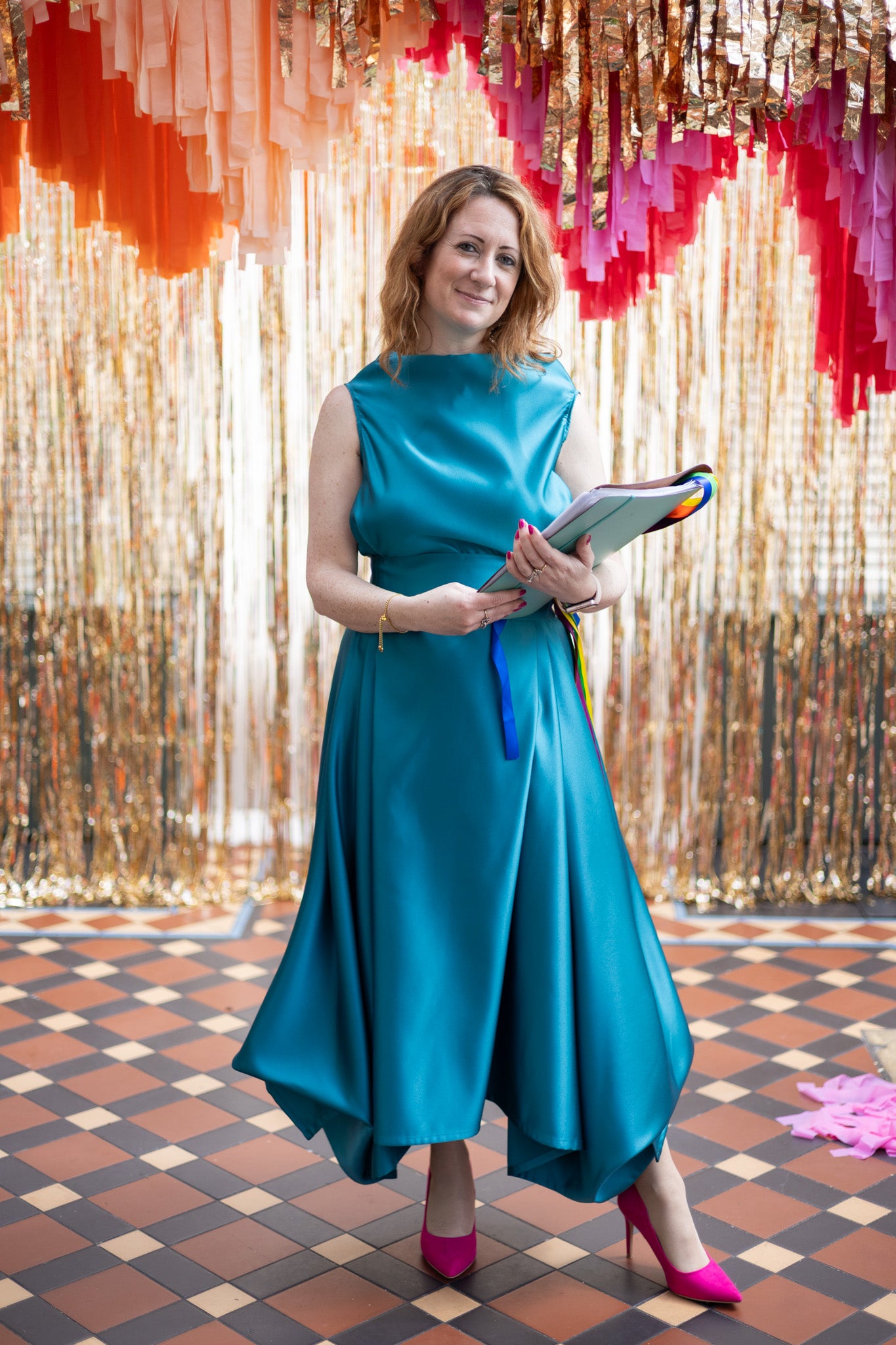 Teal Satin Darcy Dress