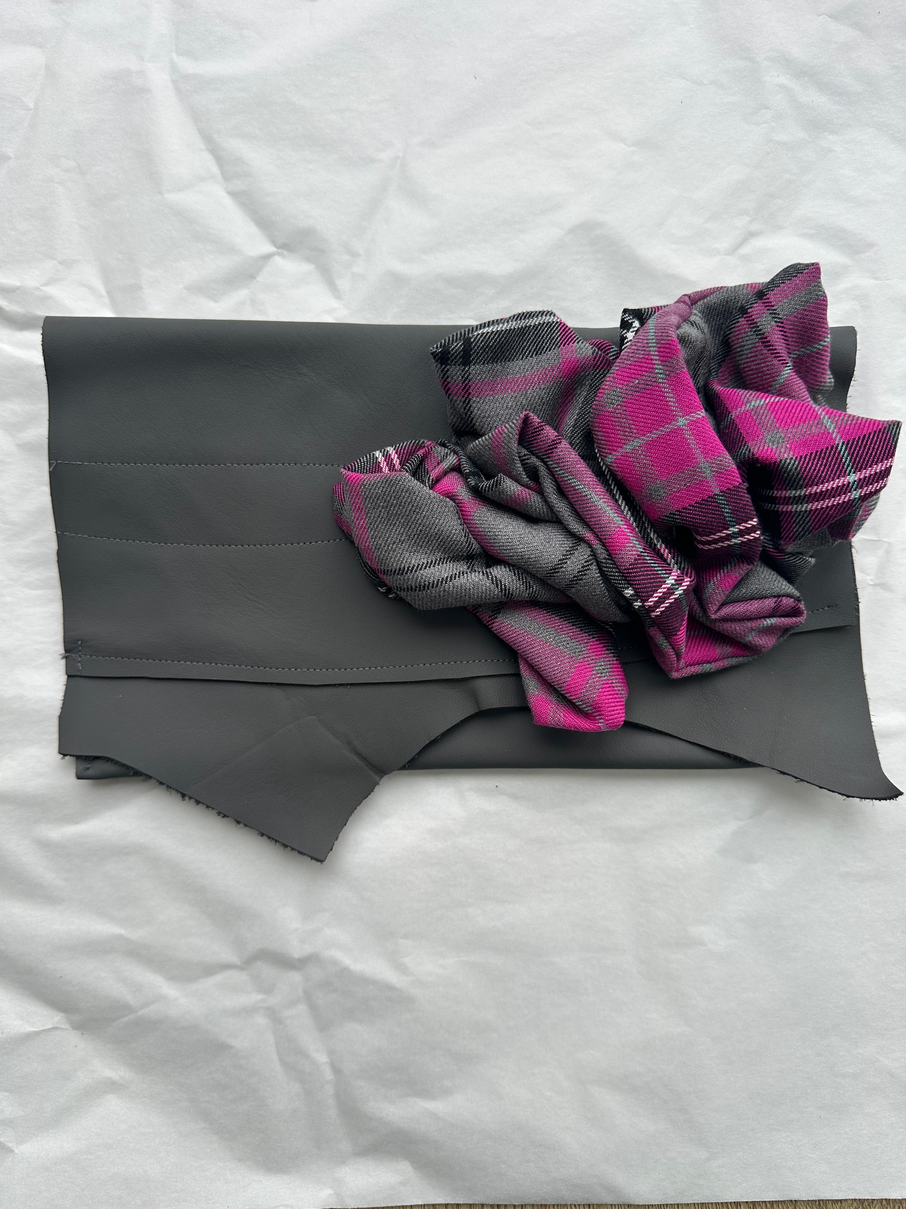 Isla Pink & Grey Tartan Ruffled, Leather Clutch Bag
