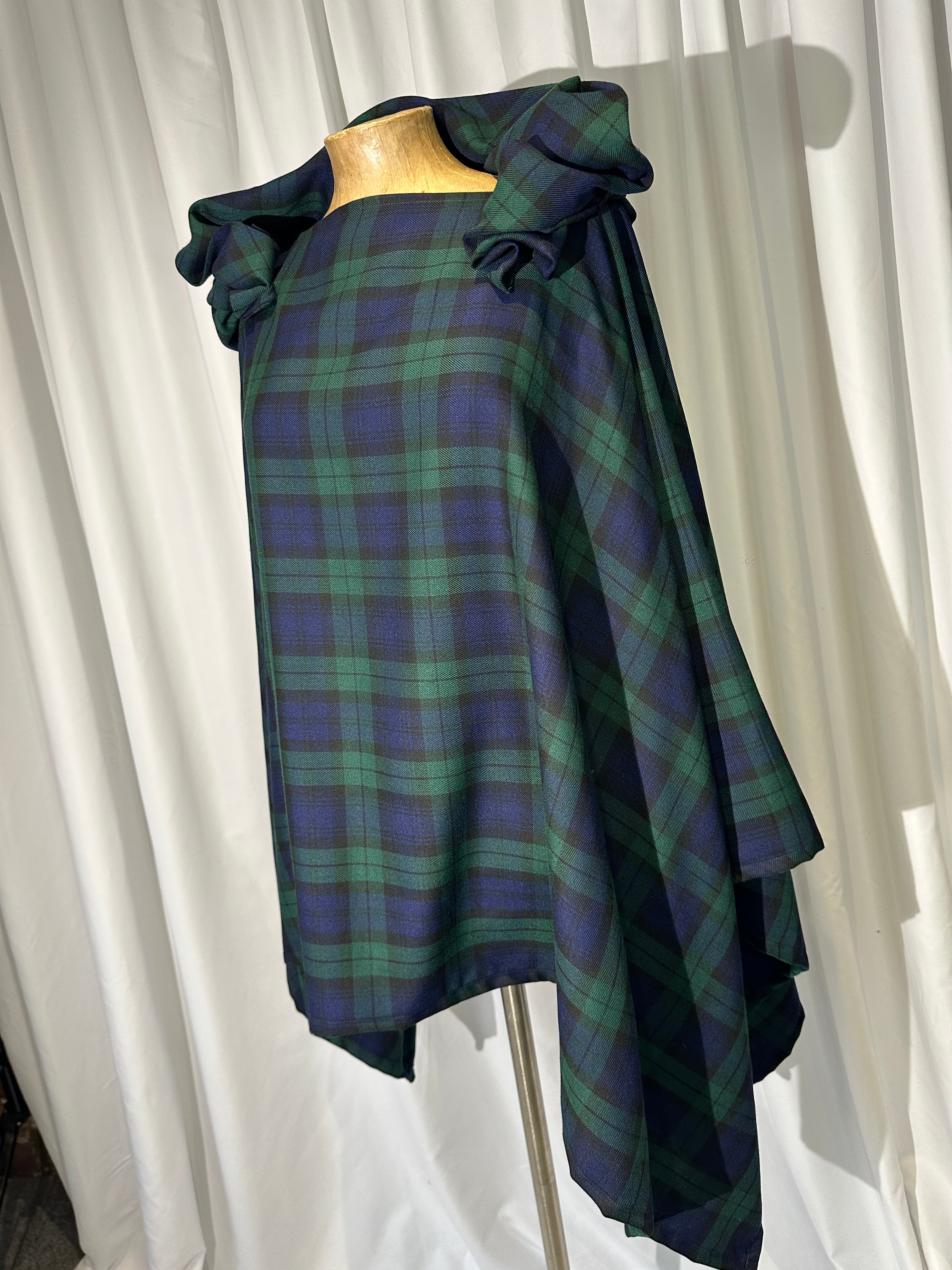 Navy & Green Tartan Wolf Cape.