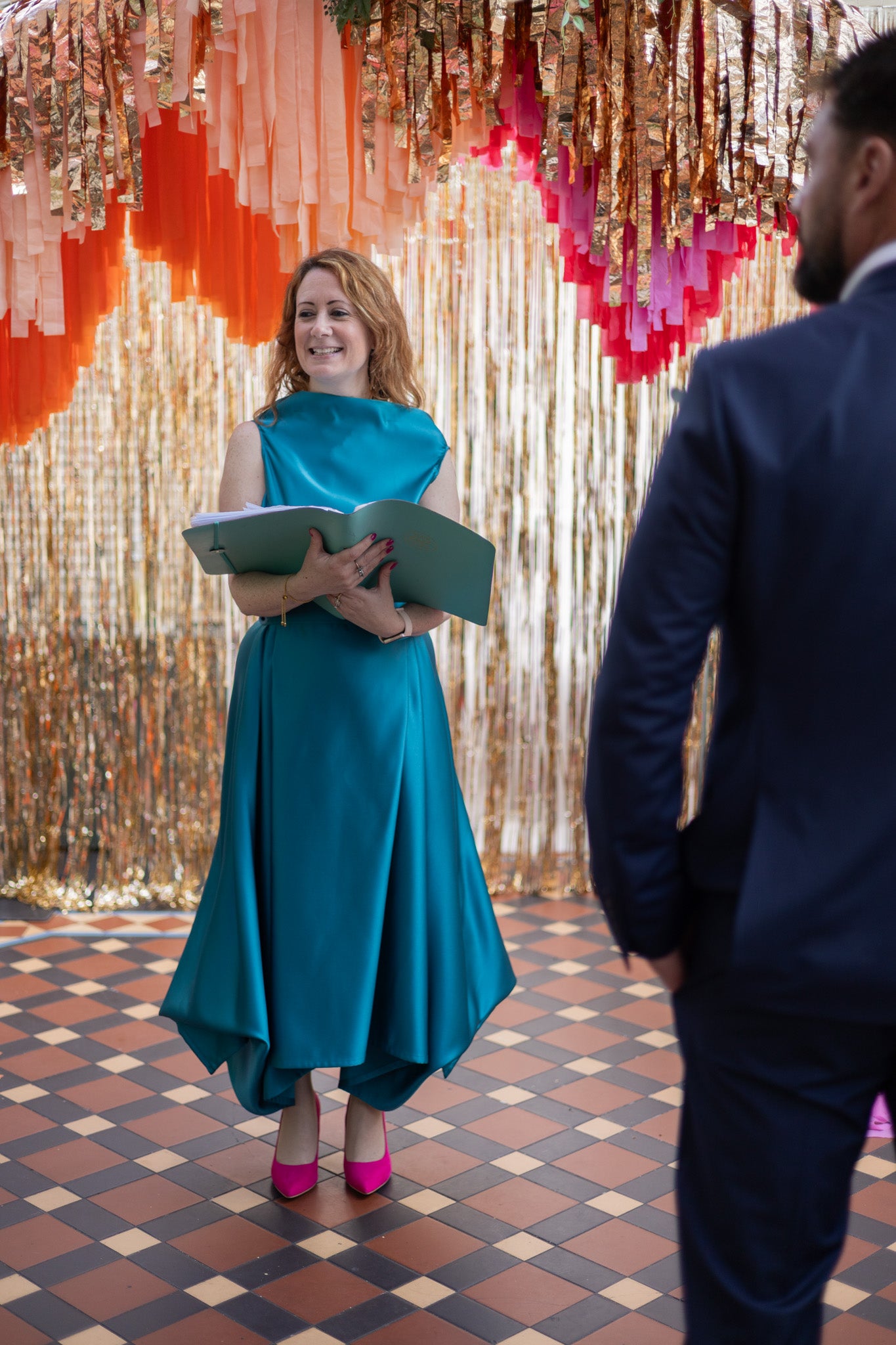Teal Satin Darcy Dress