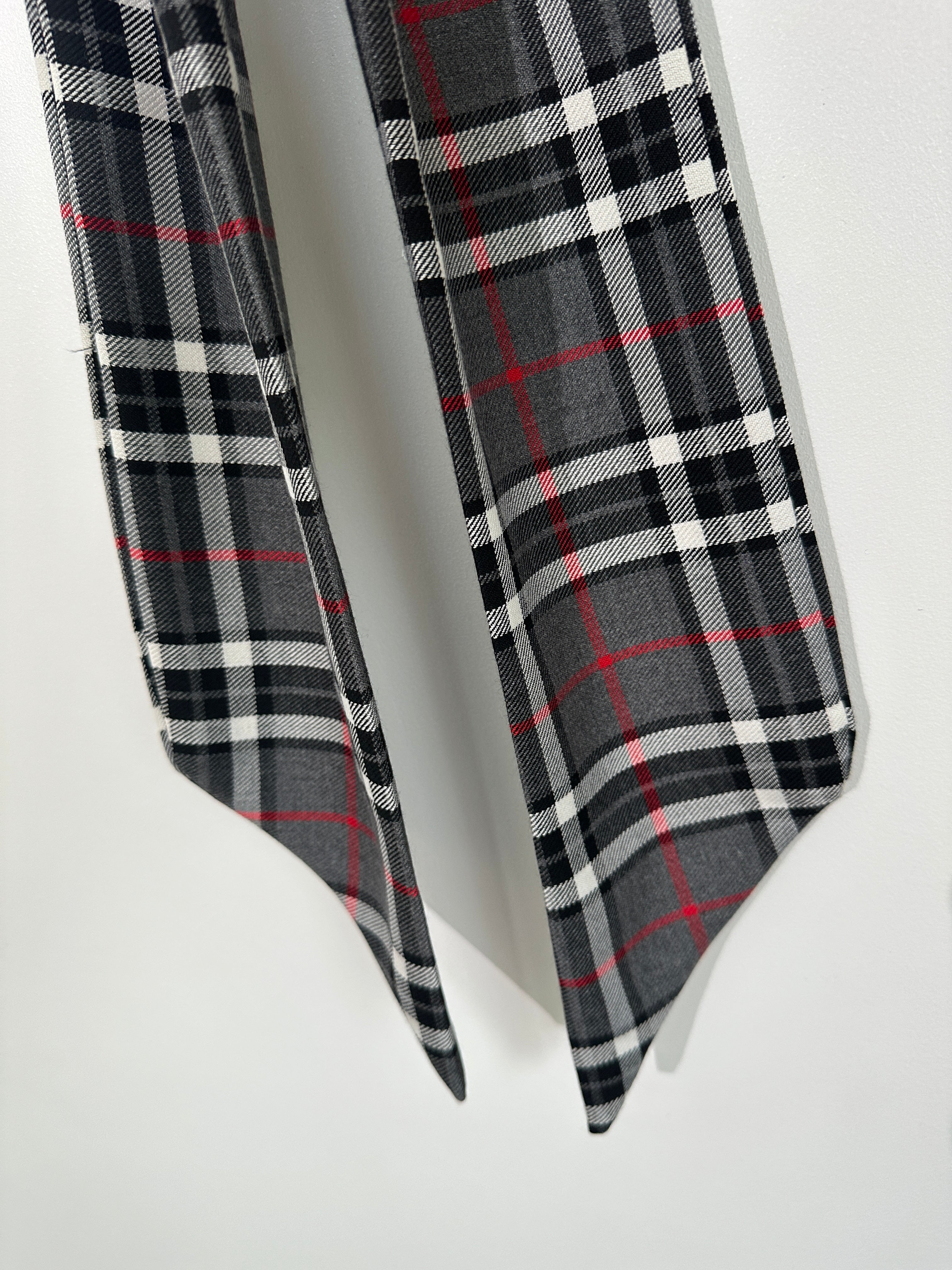 Grey & Red Tartan Bow