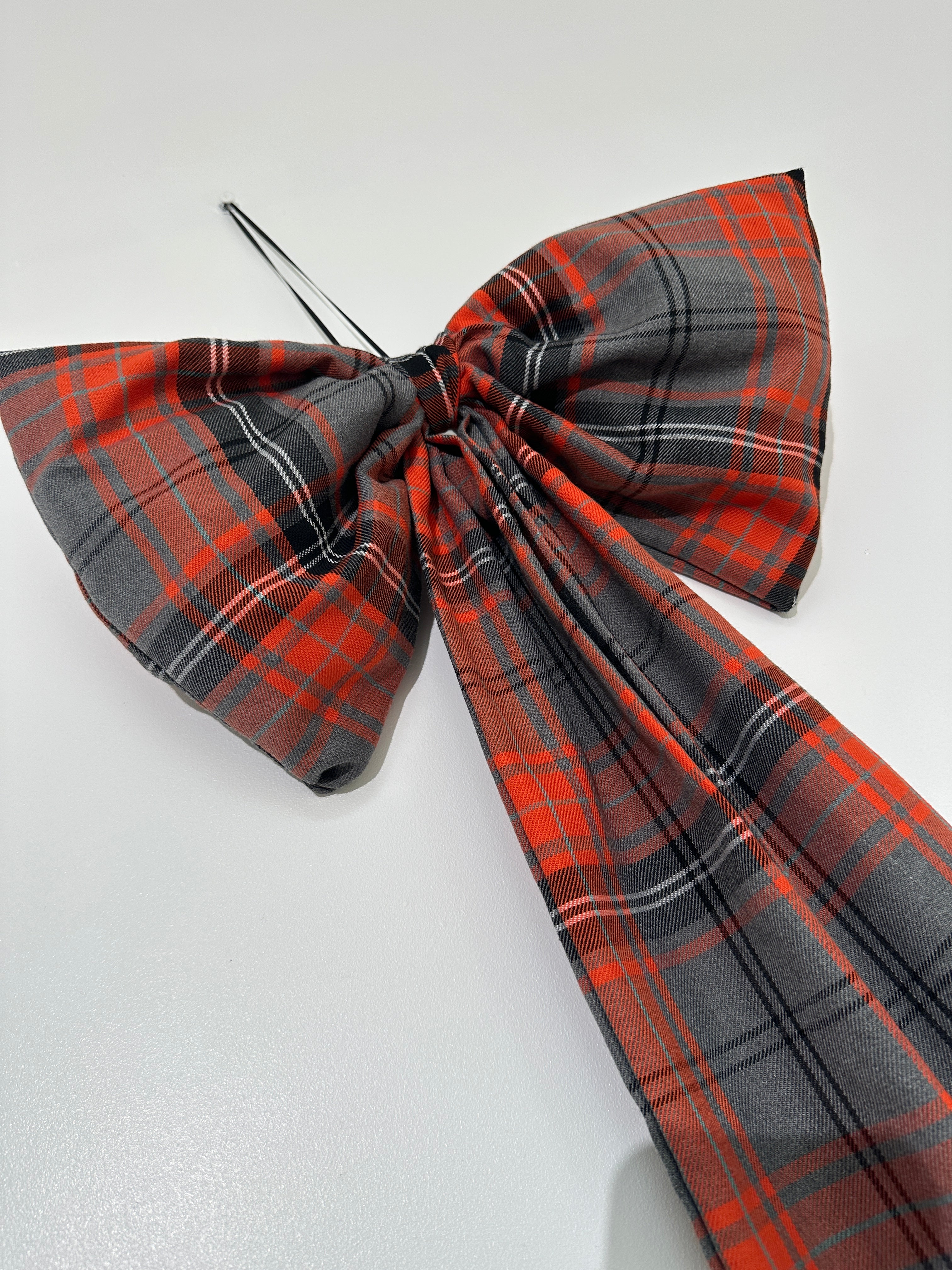 Orange and grey Tartan Bow.