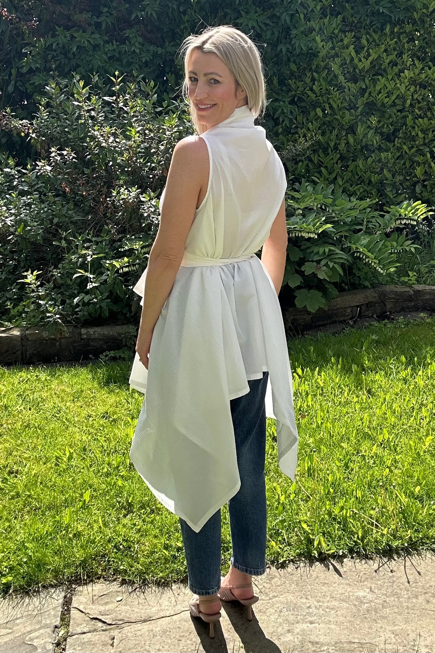 White cotton Waterfall Waistcoat