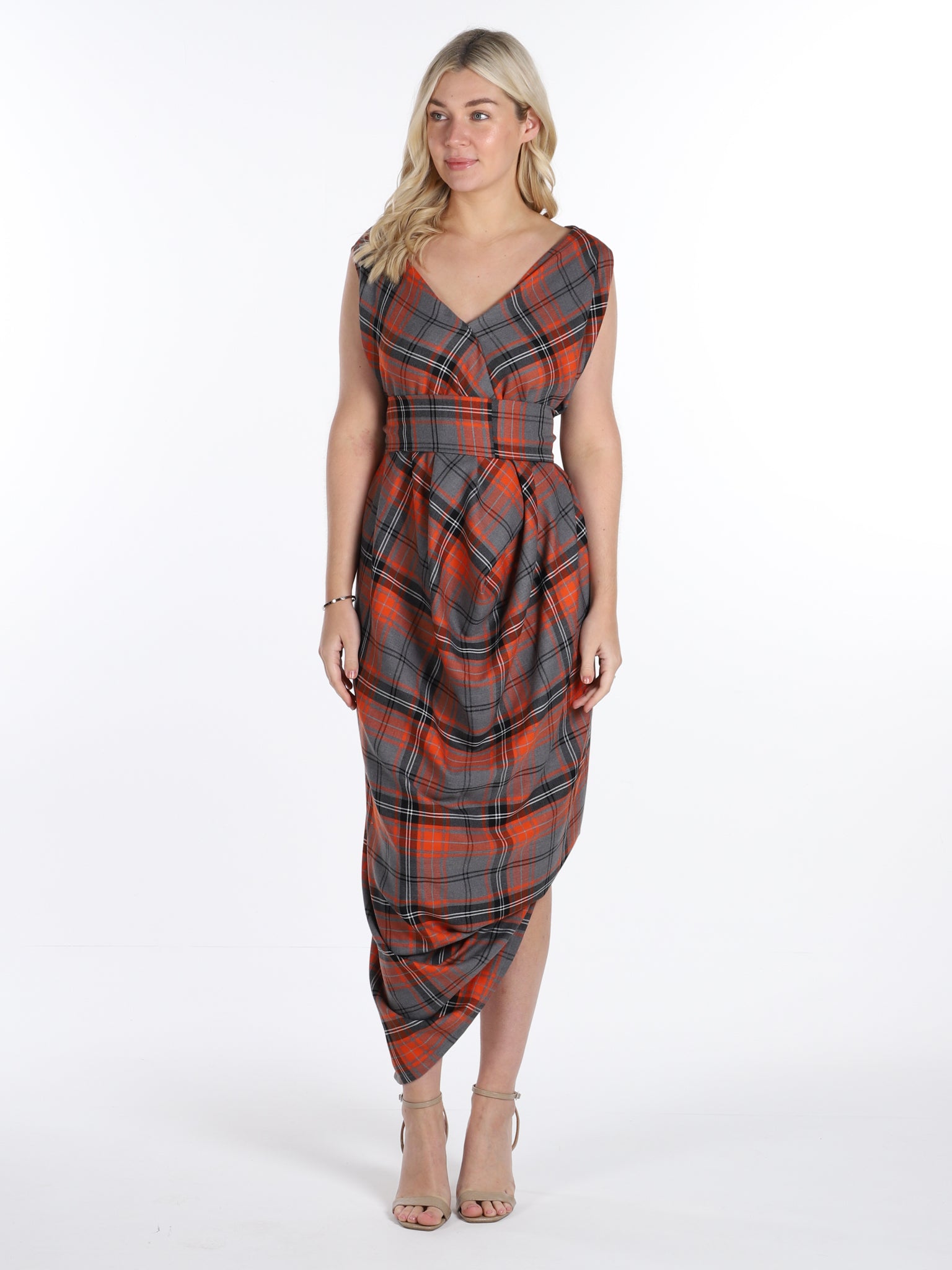 Orange and Grey Tartan Poppy Dress