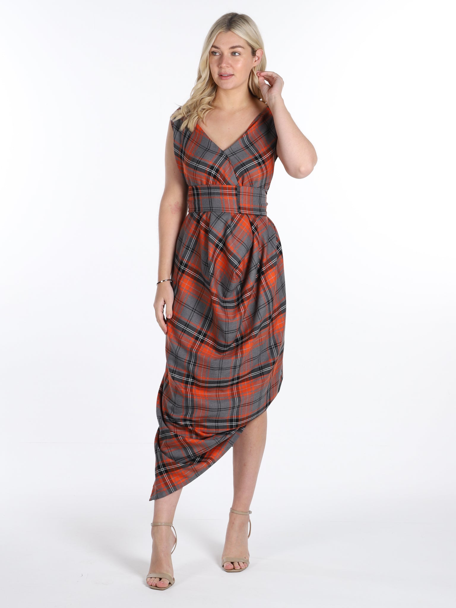 Orange and Grey Tartan Poppy Dress