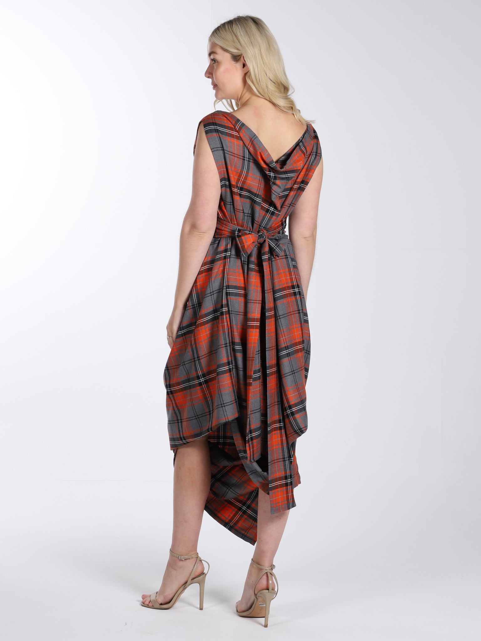 Orange and Grey Tartan Poppy Dress