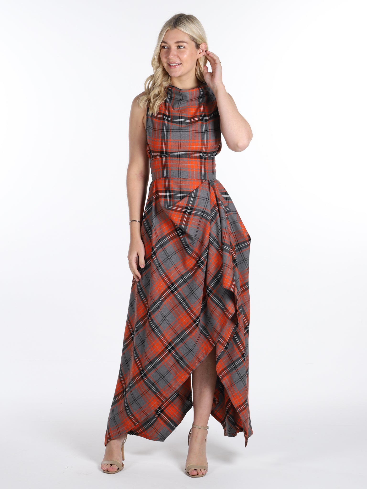 Orange and Grey Tartan Ivy Dress