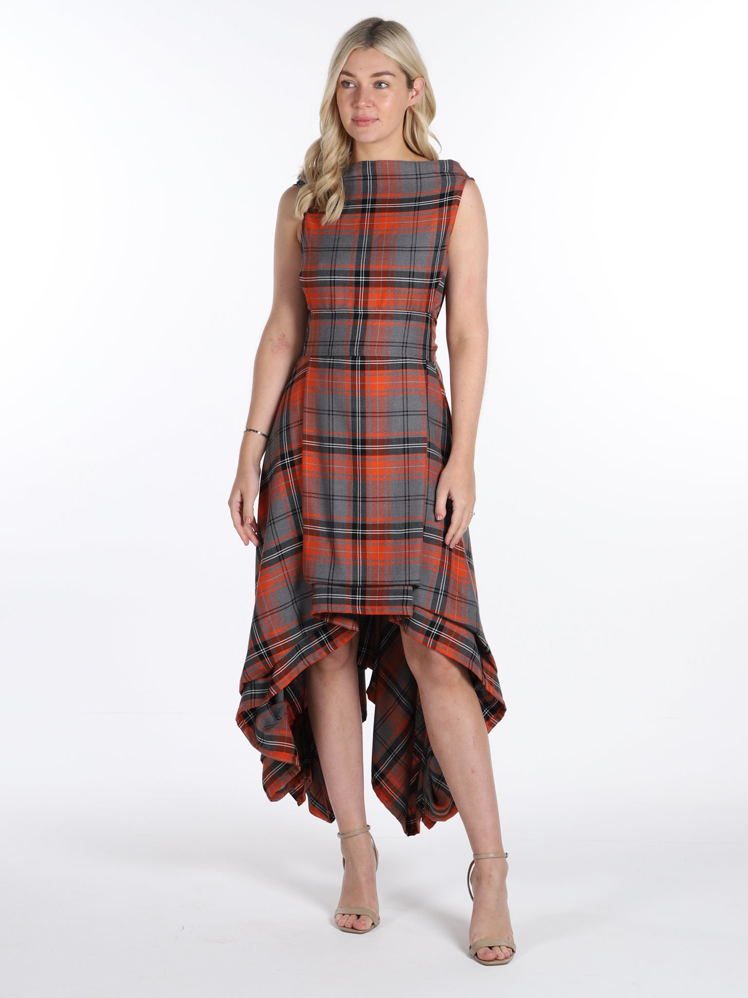 Orange and Grey Tartan Wendy Dress