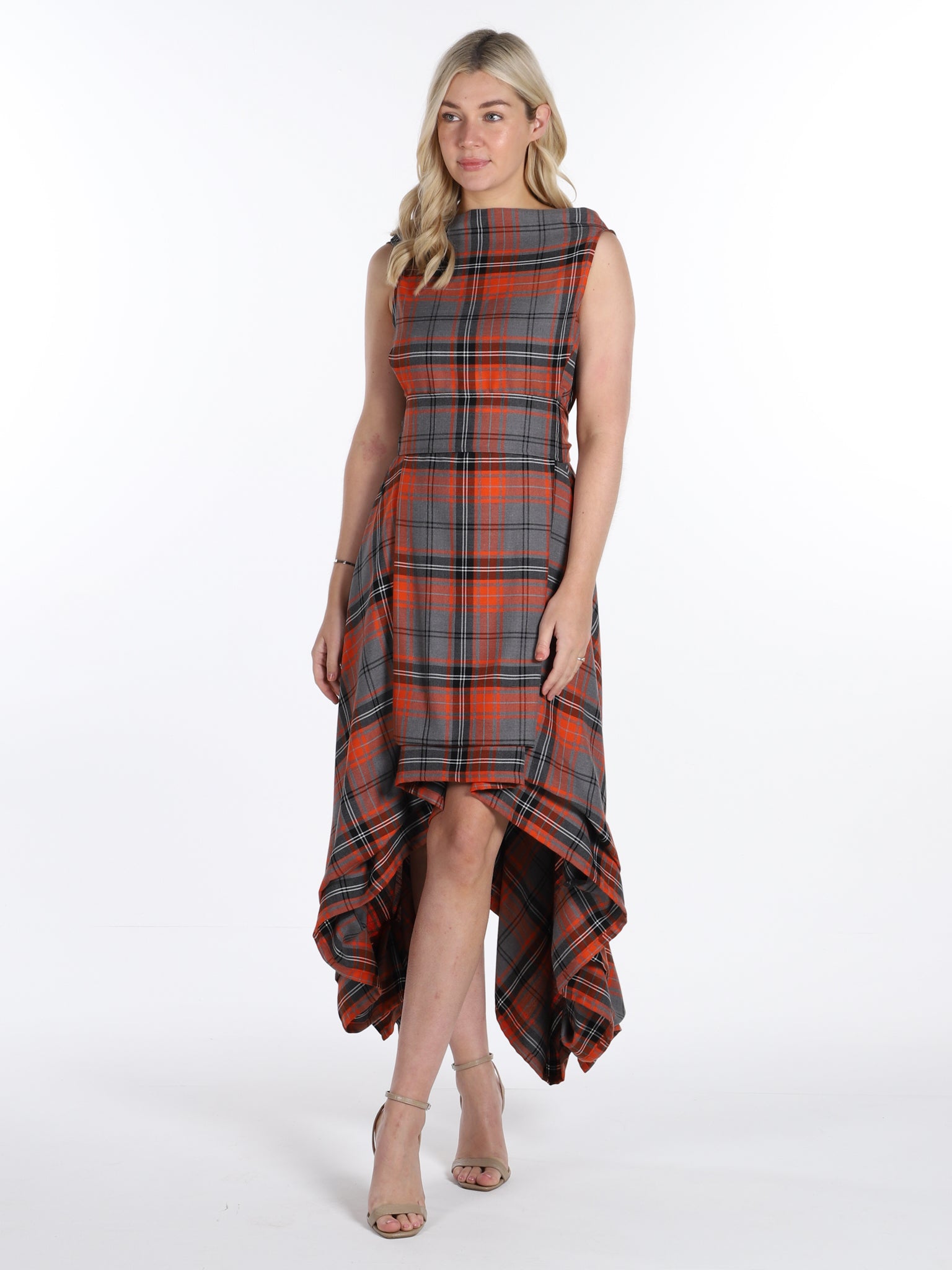 Orange and Grey Tartan Wendy Dress