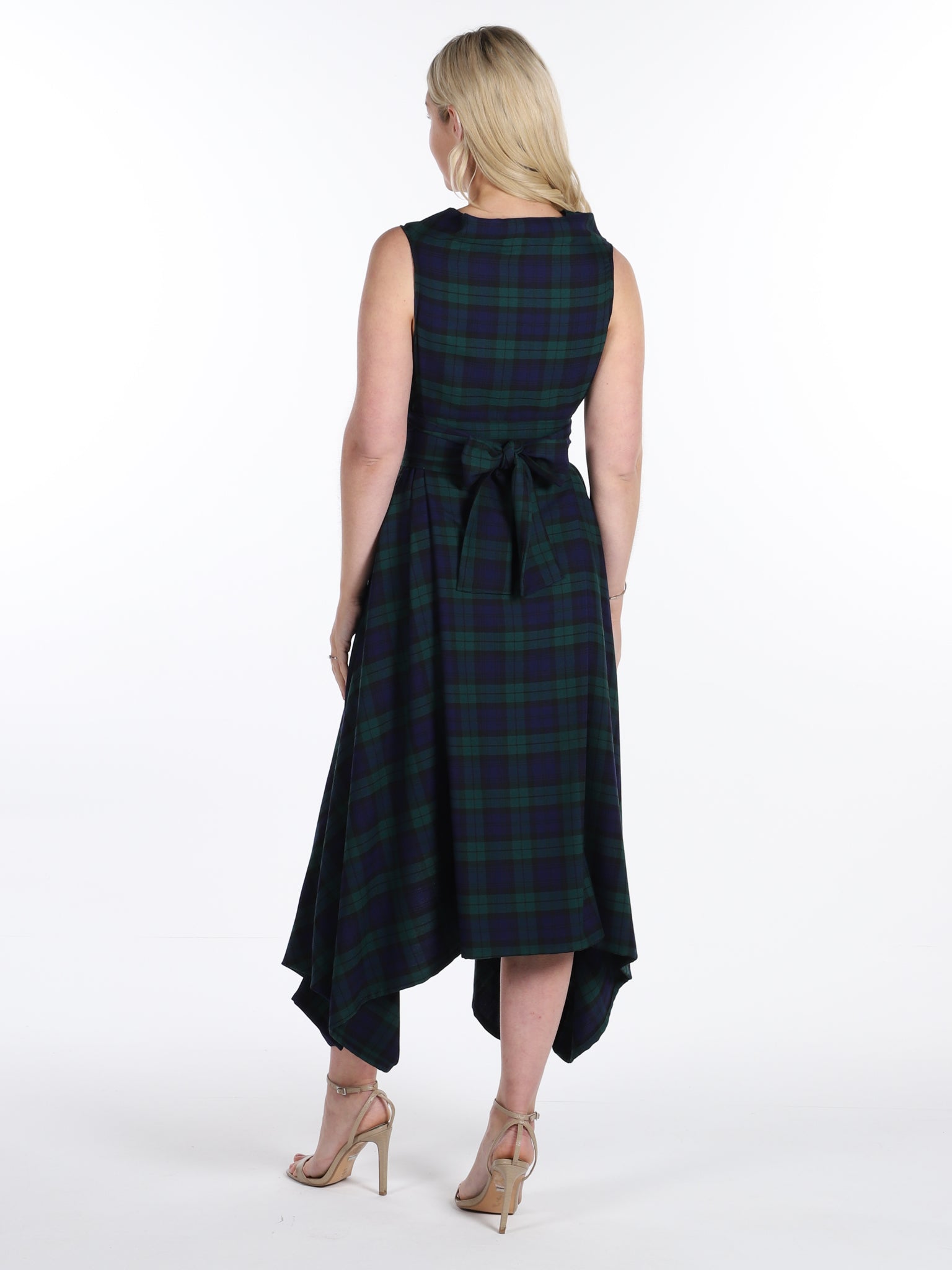 Navy and Green Tartan Darcy Midi Dress