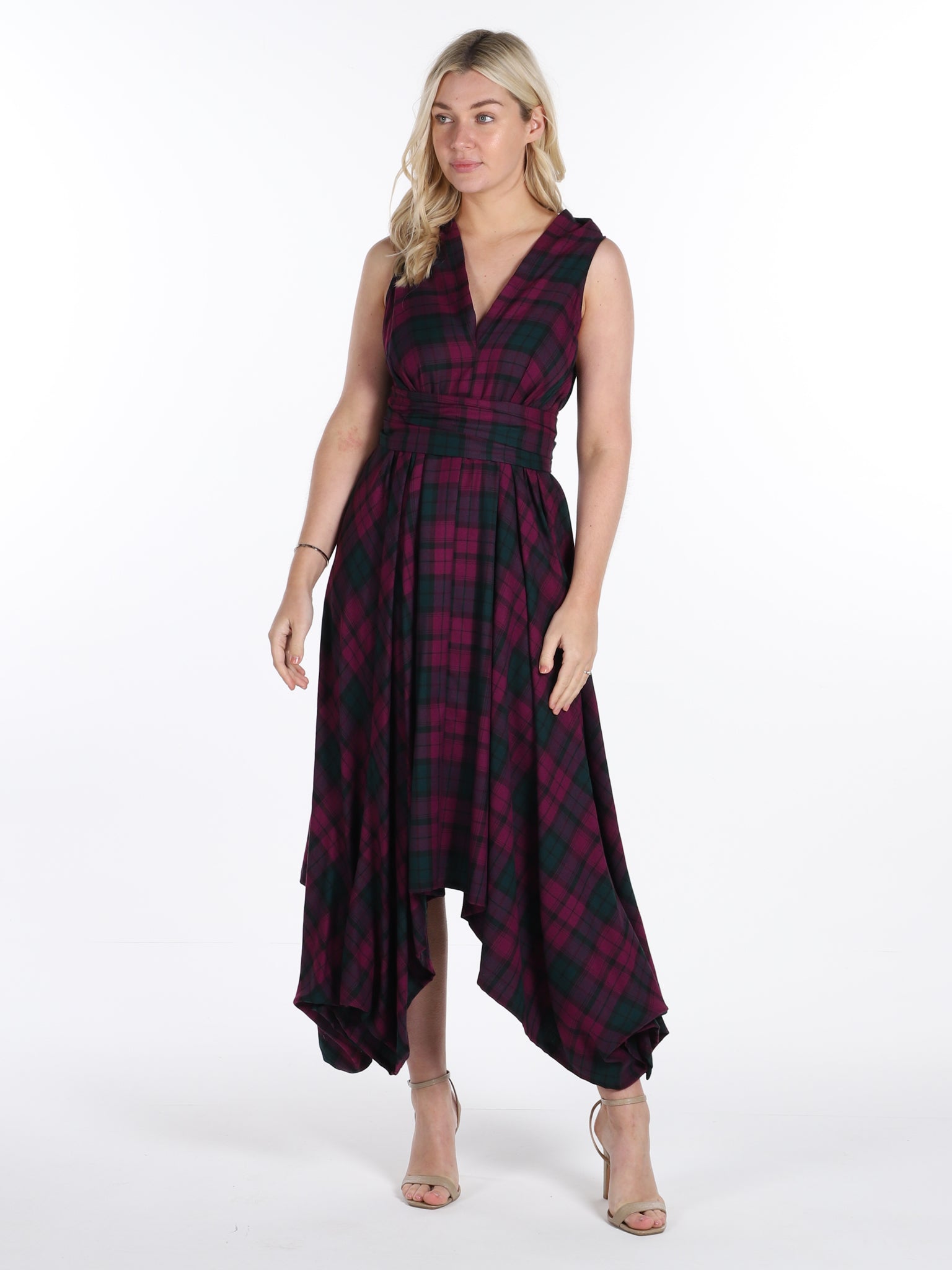 Maroon and Green Tartan Darcy Dress