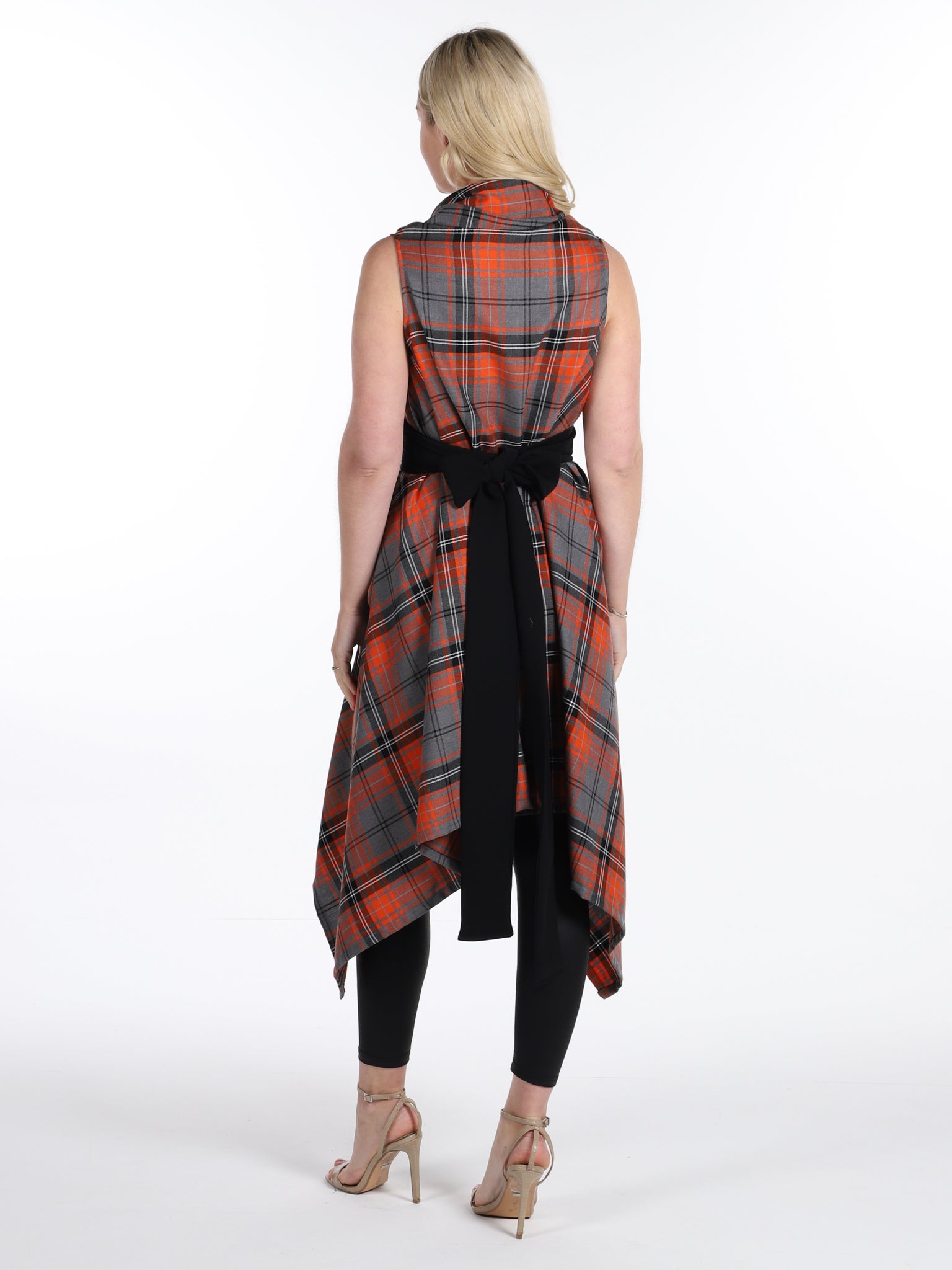 Orange and Grey Tartan Drape Waterfall Waistcoat