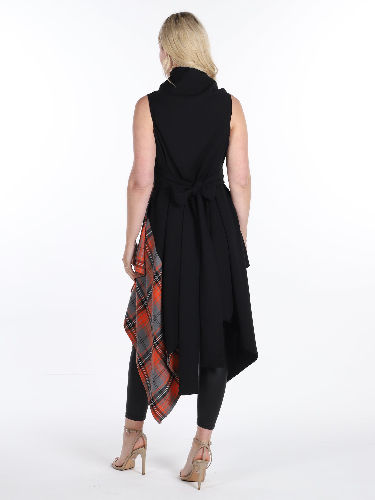 Black and Orange Tartan Mix Drape Waistcoat