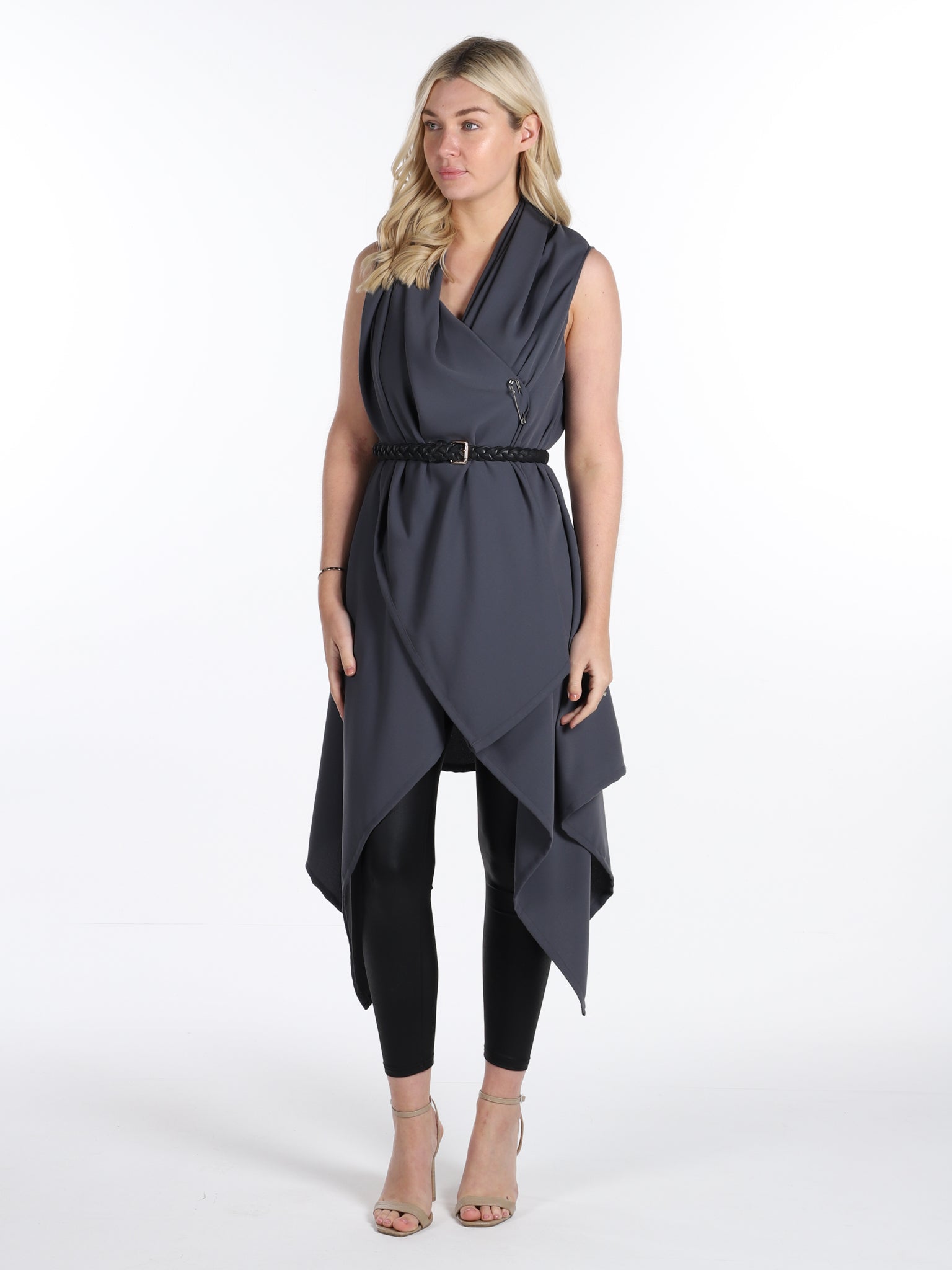 Grey Drape Waterfall Waistcoat