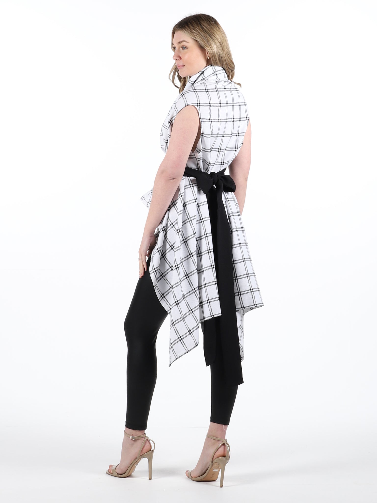 White Check Drape Waterfall Waistcoat