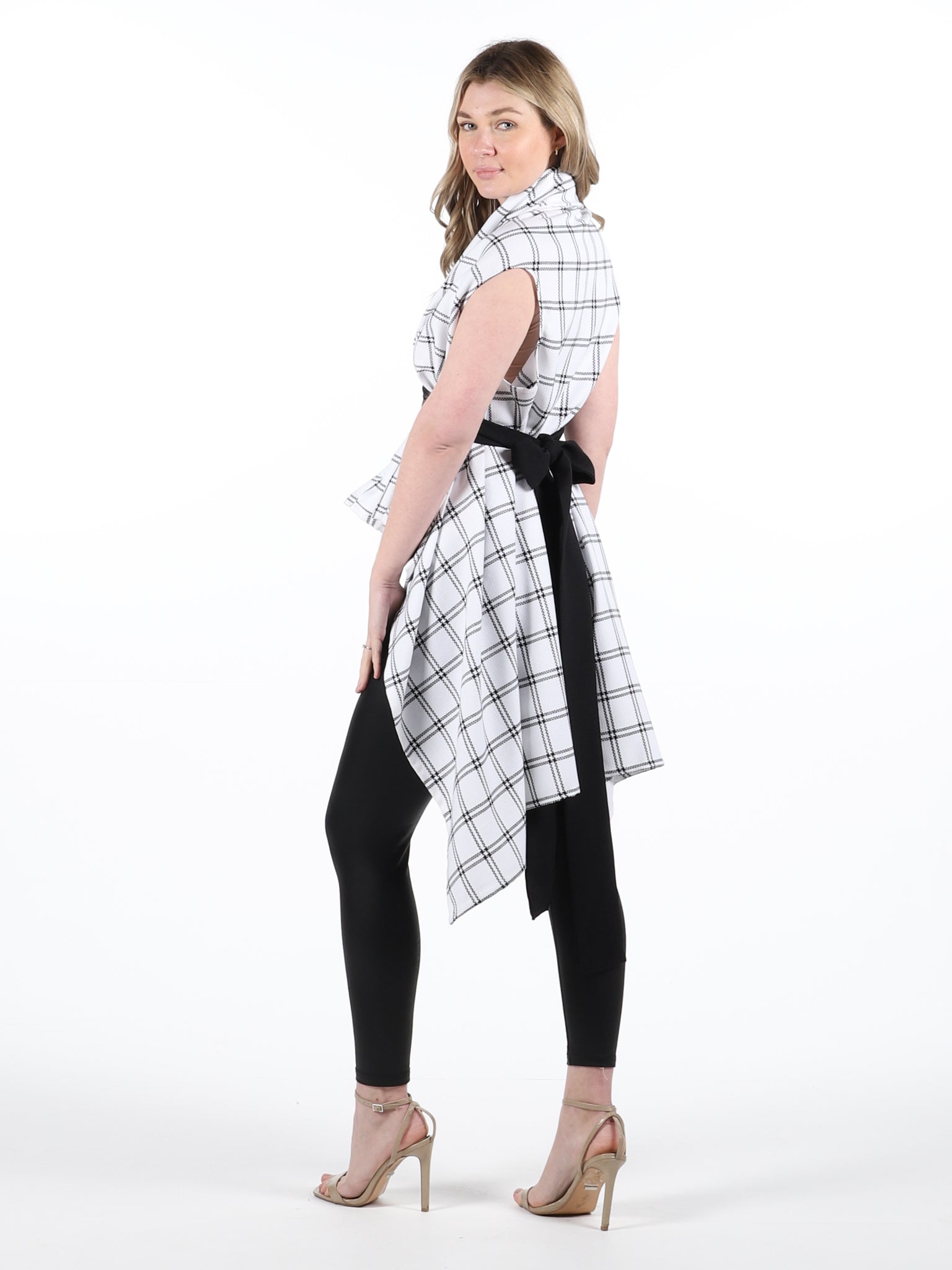 White Check Drape Waterfall Waistcoat