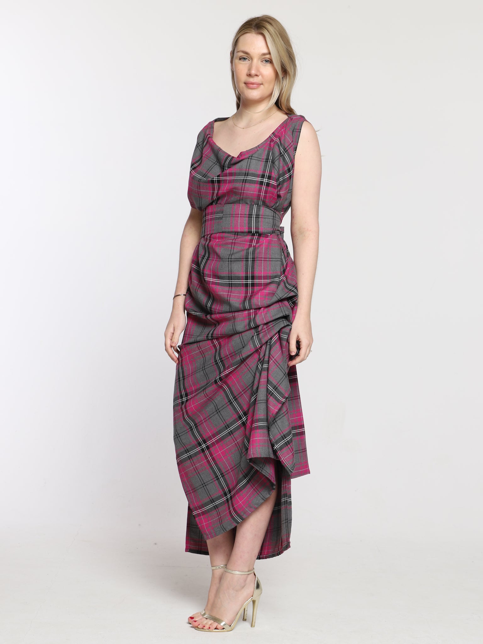 Grey and Pink Tartan Willow Dress