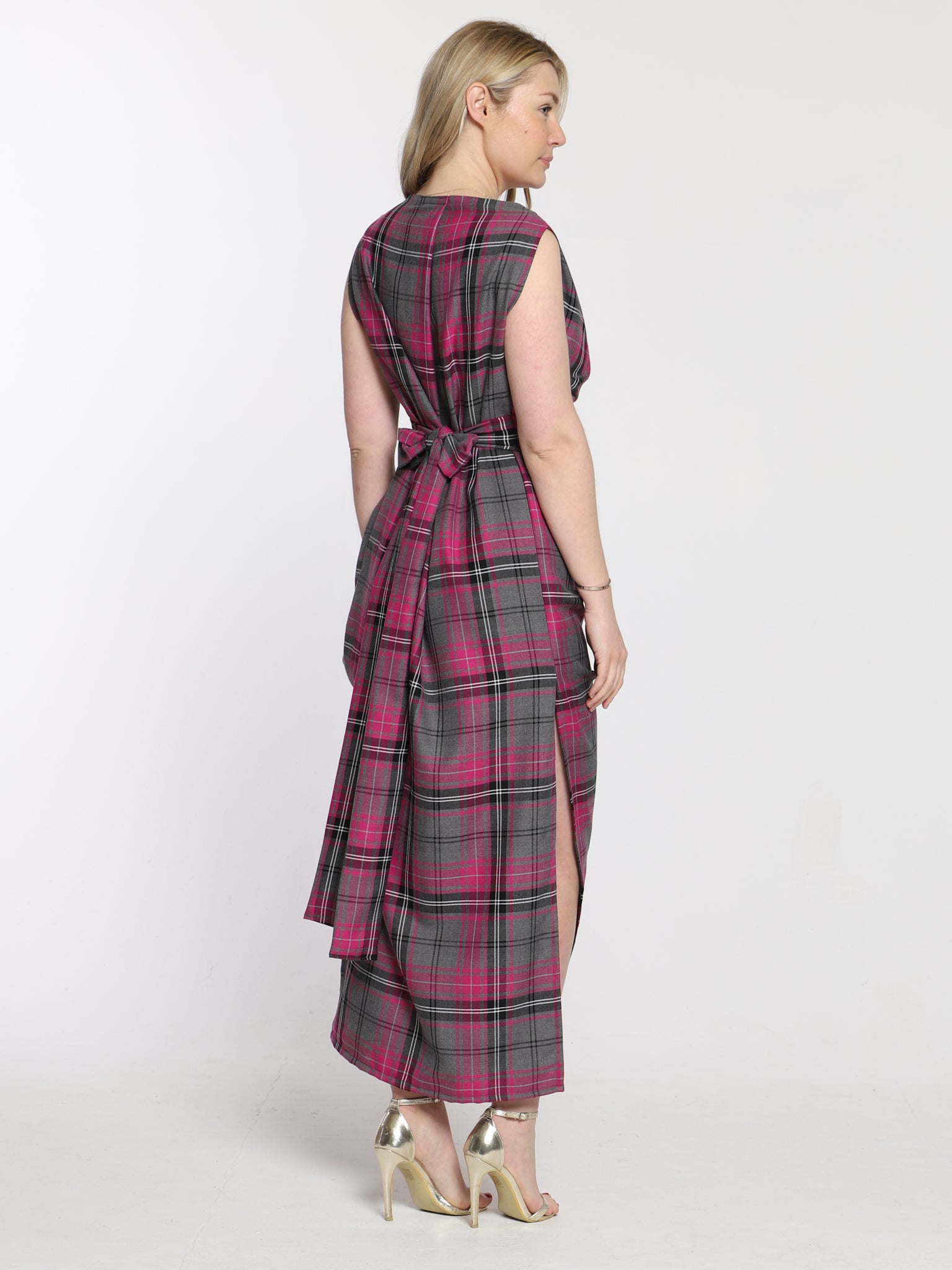 Grey and Pink Tartan Willow Dress