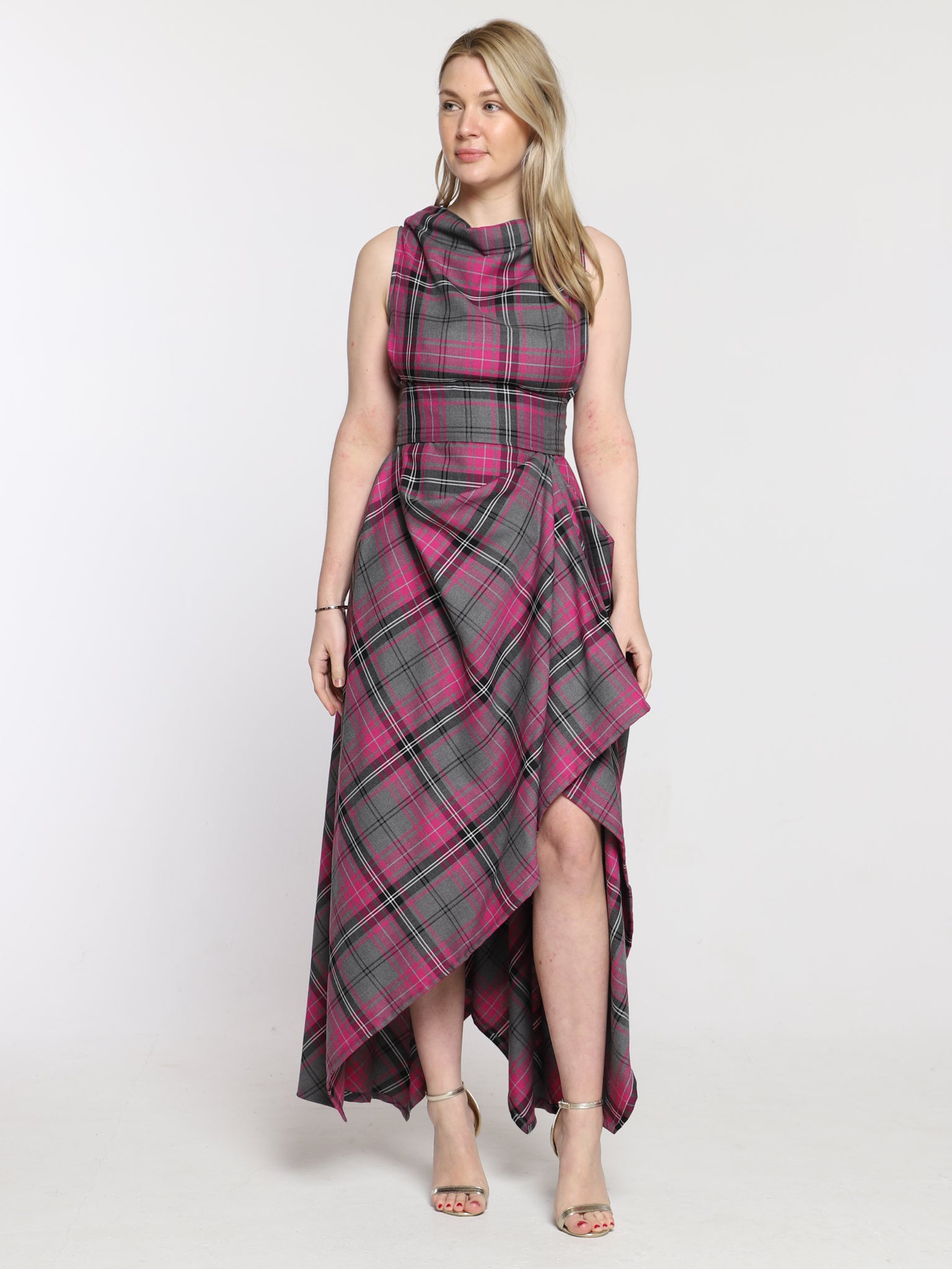 Grey and Pink Tartan Ivy Dress