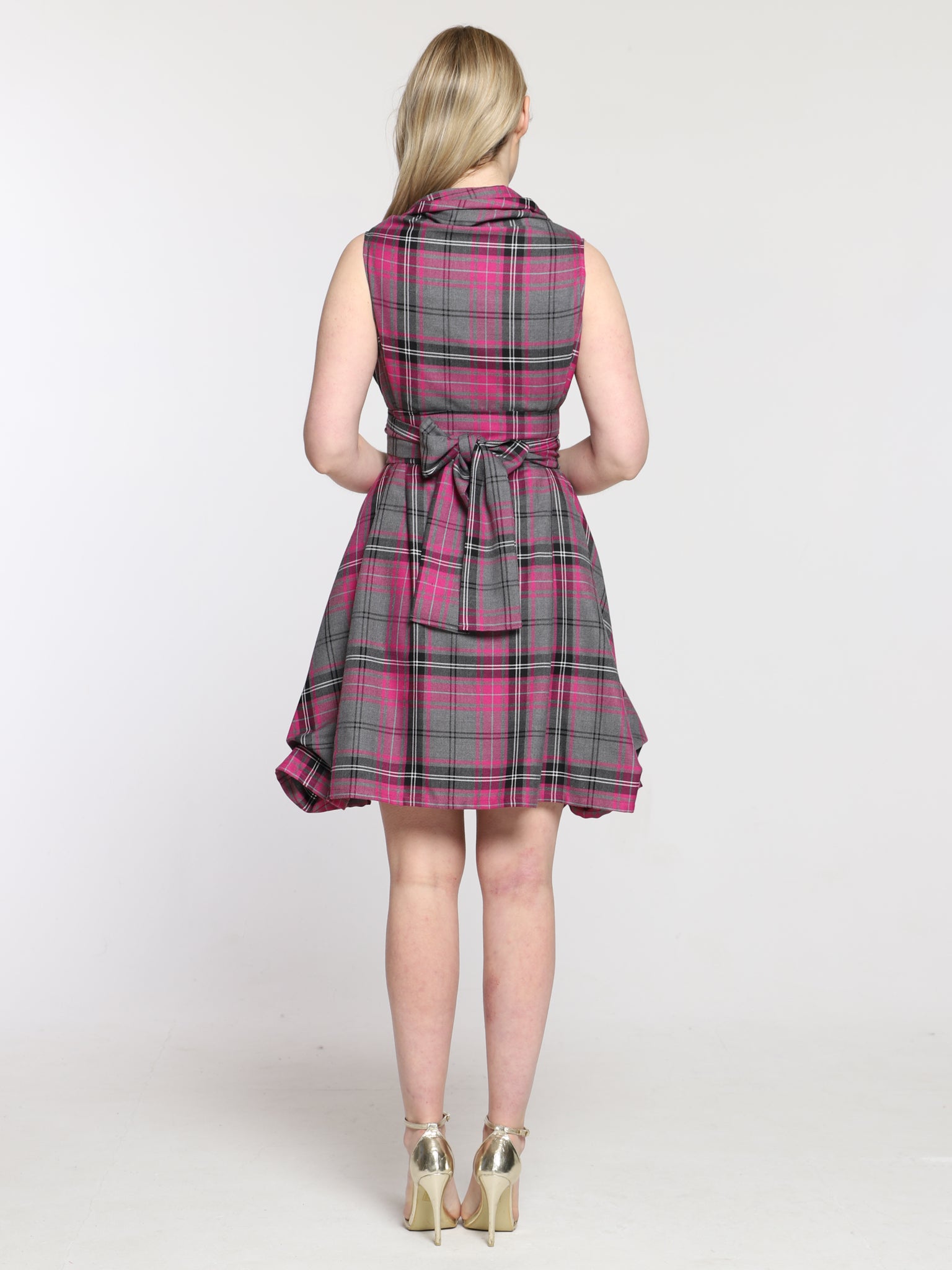 Grey and Pink Tartan Trench Dress