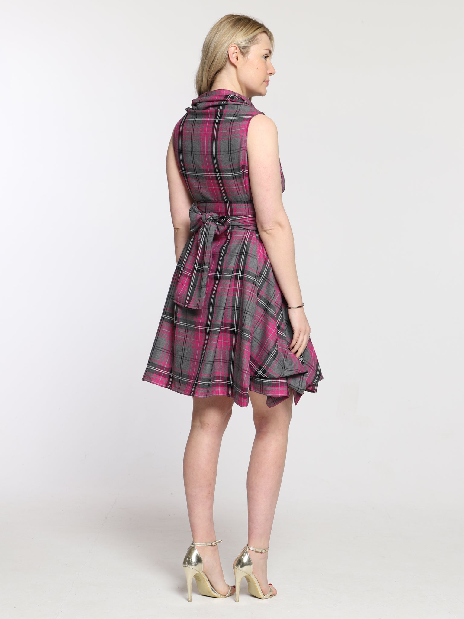 Grey and Pink Tartan Trench Dress