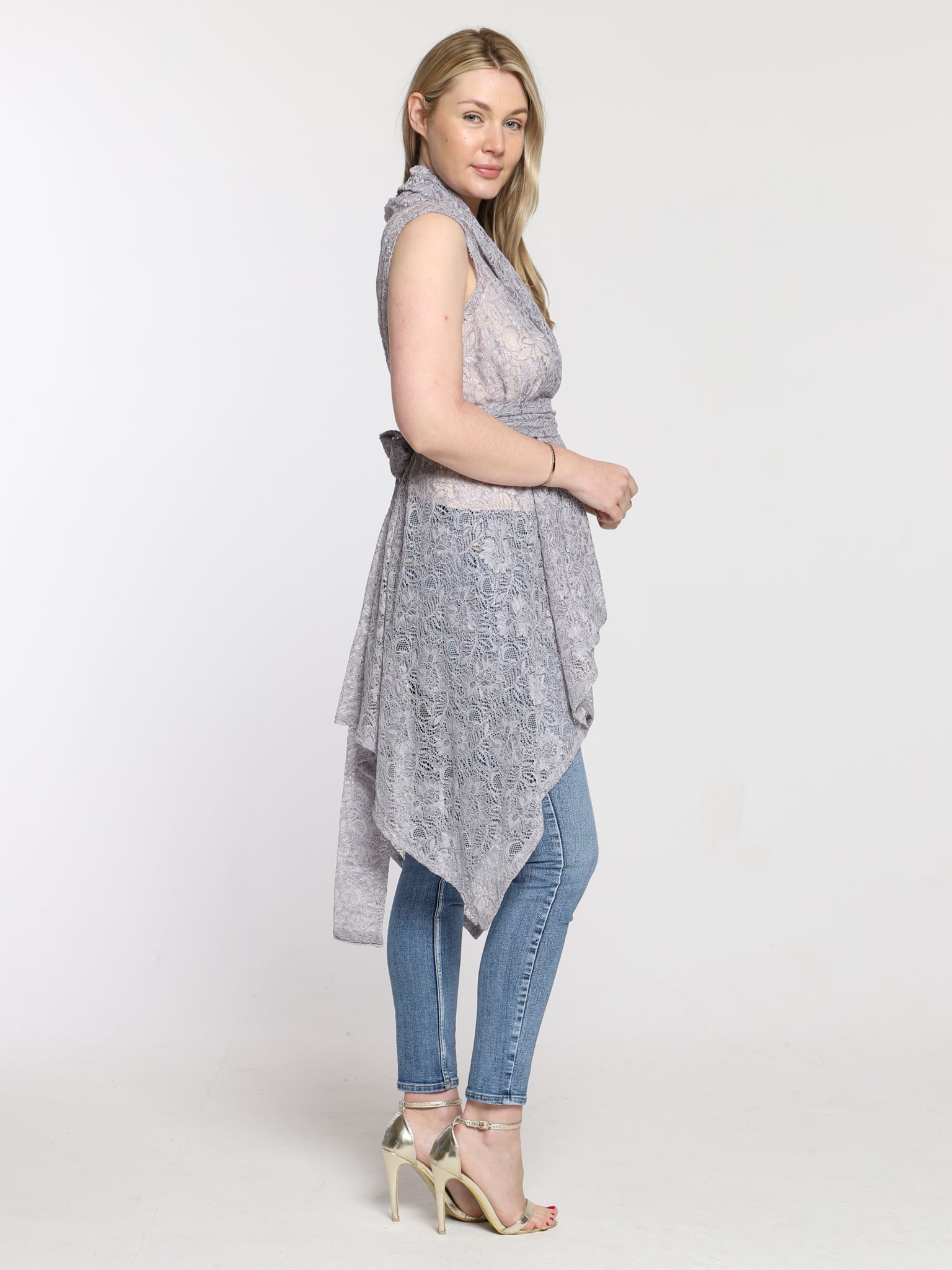 Grey Lace Drape Waterfall Waistcoat