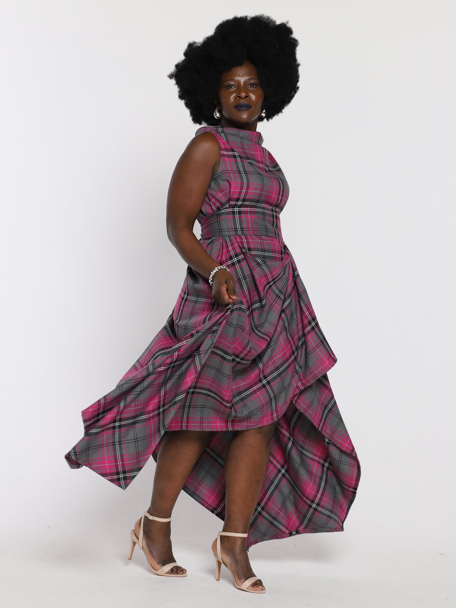 Grey and Pink Tartan Ivy Dress