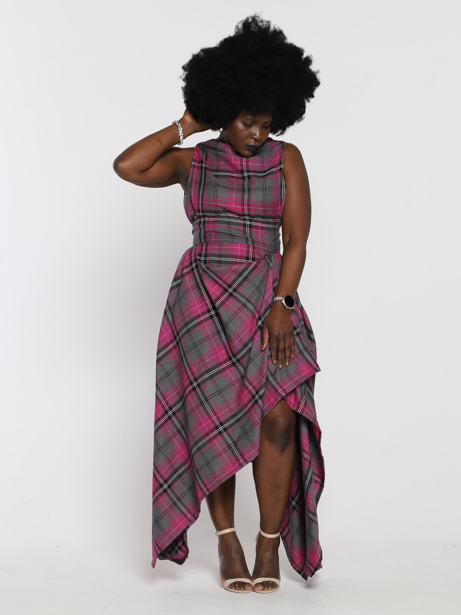 Grey and Pink Tartan Ivy Dress