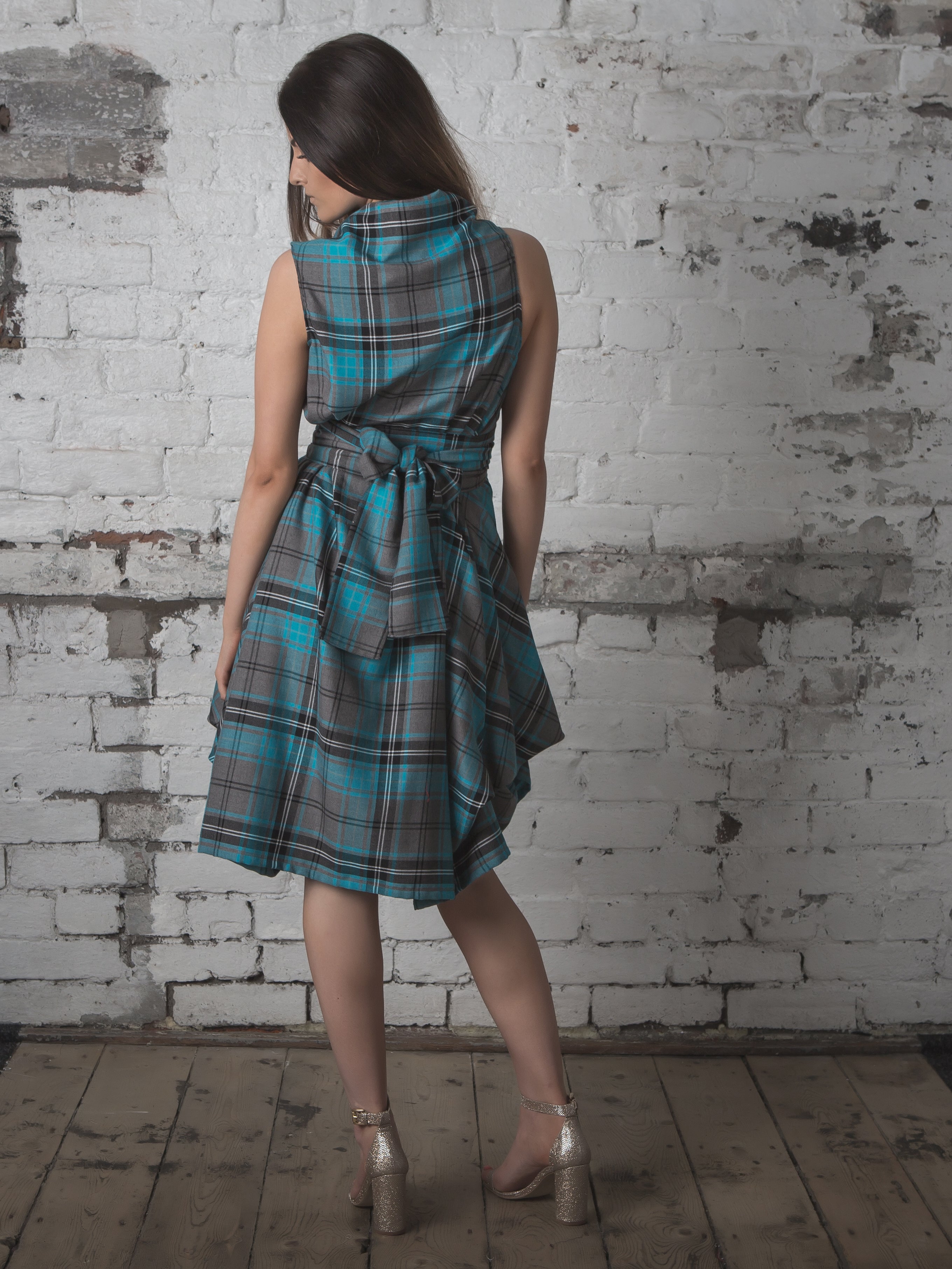 Turquoise Tartan Trench Dress