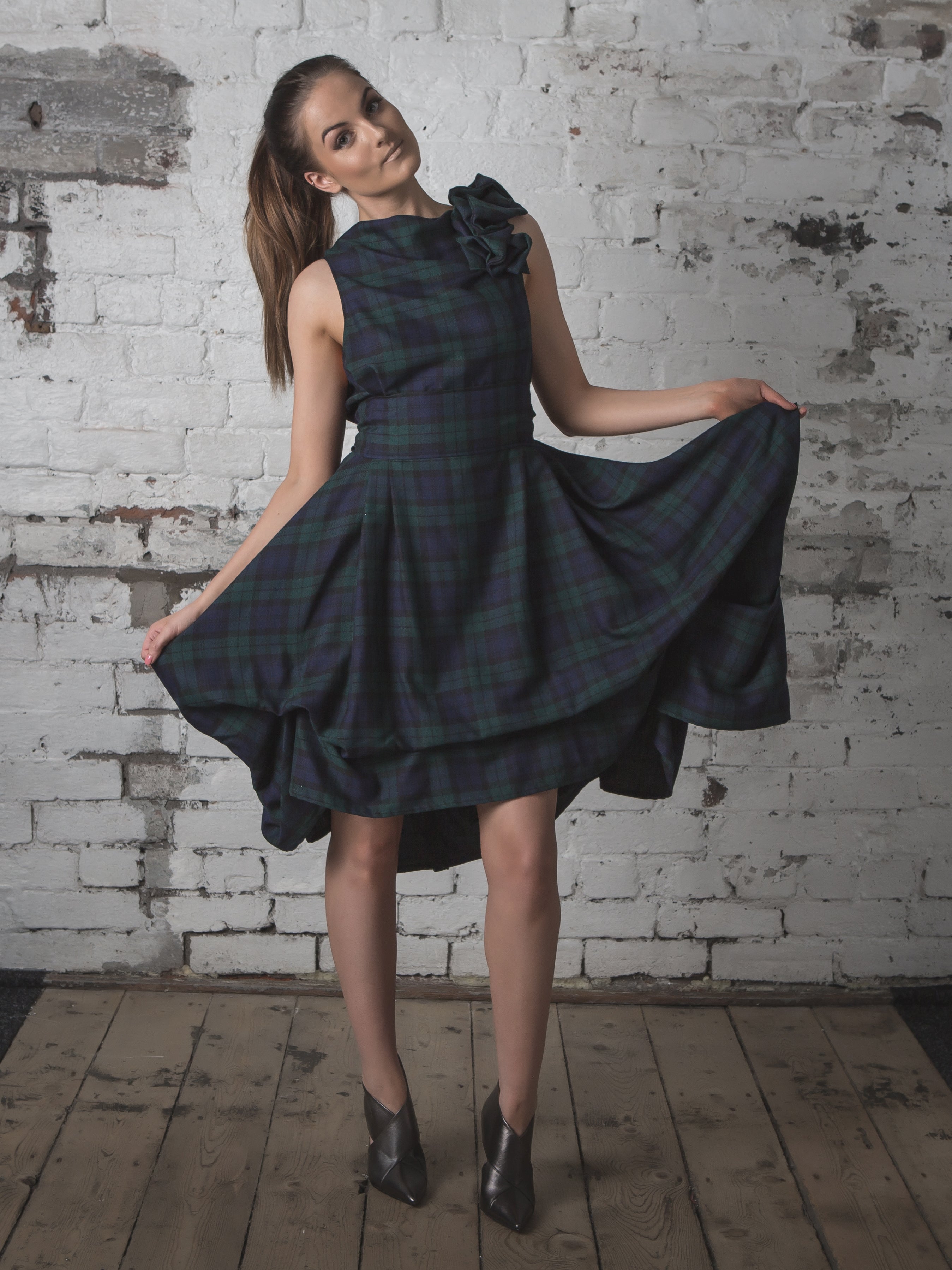 Navy and Green Tartan Mia Dress