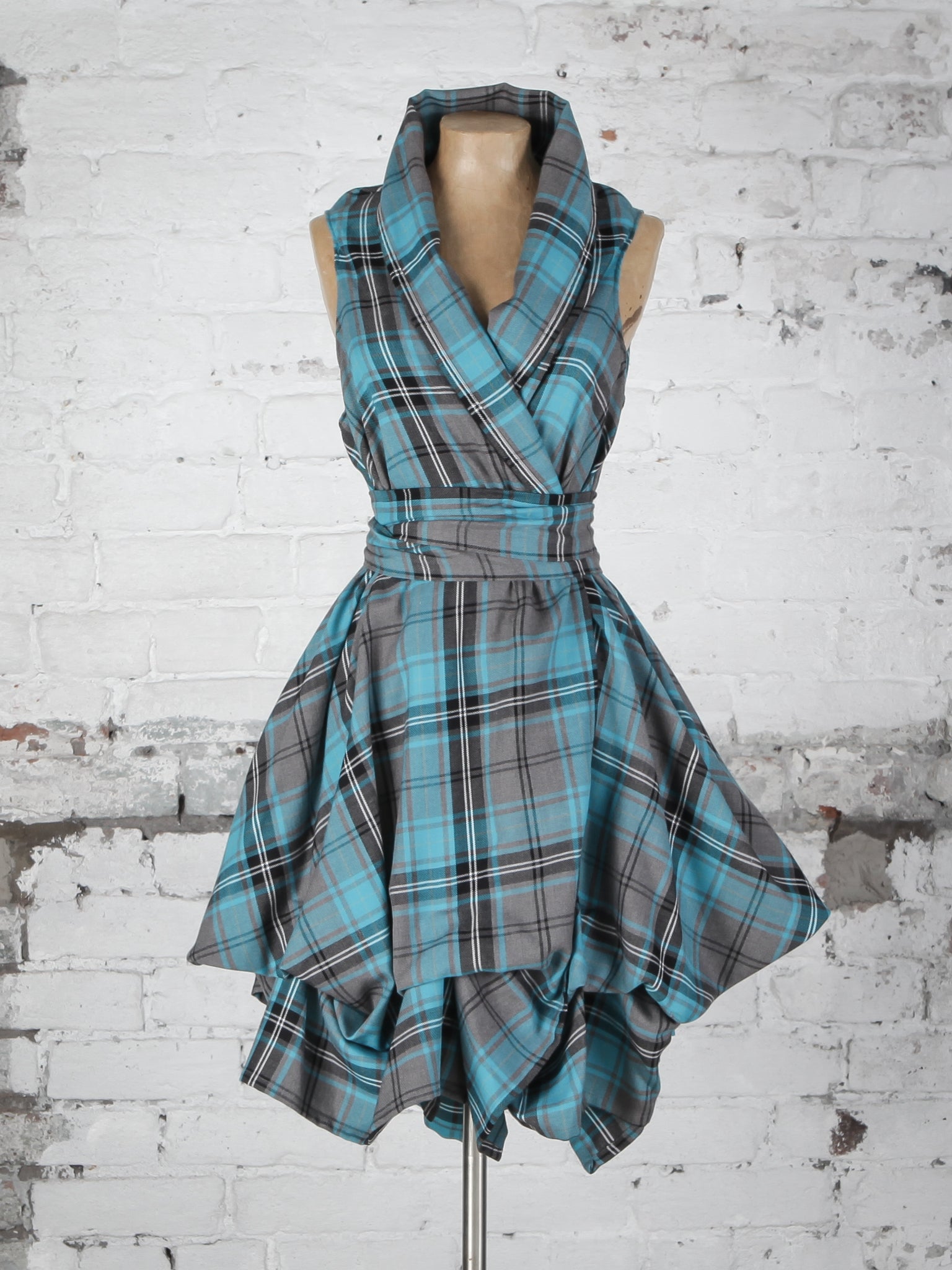 Turquoise Tartan Trench Dress