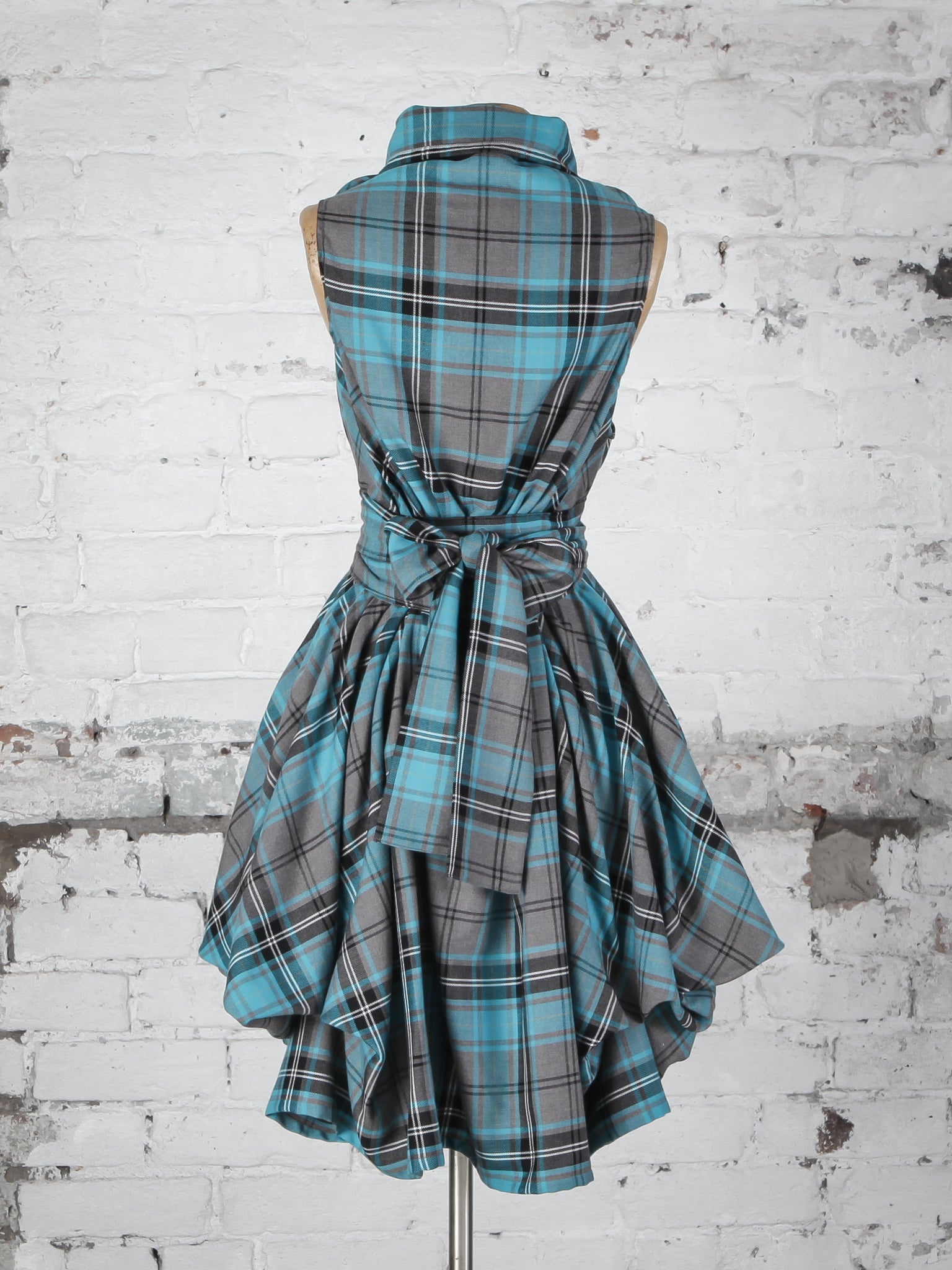 Turquoise Tartan Trench Dress