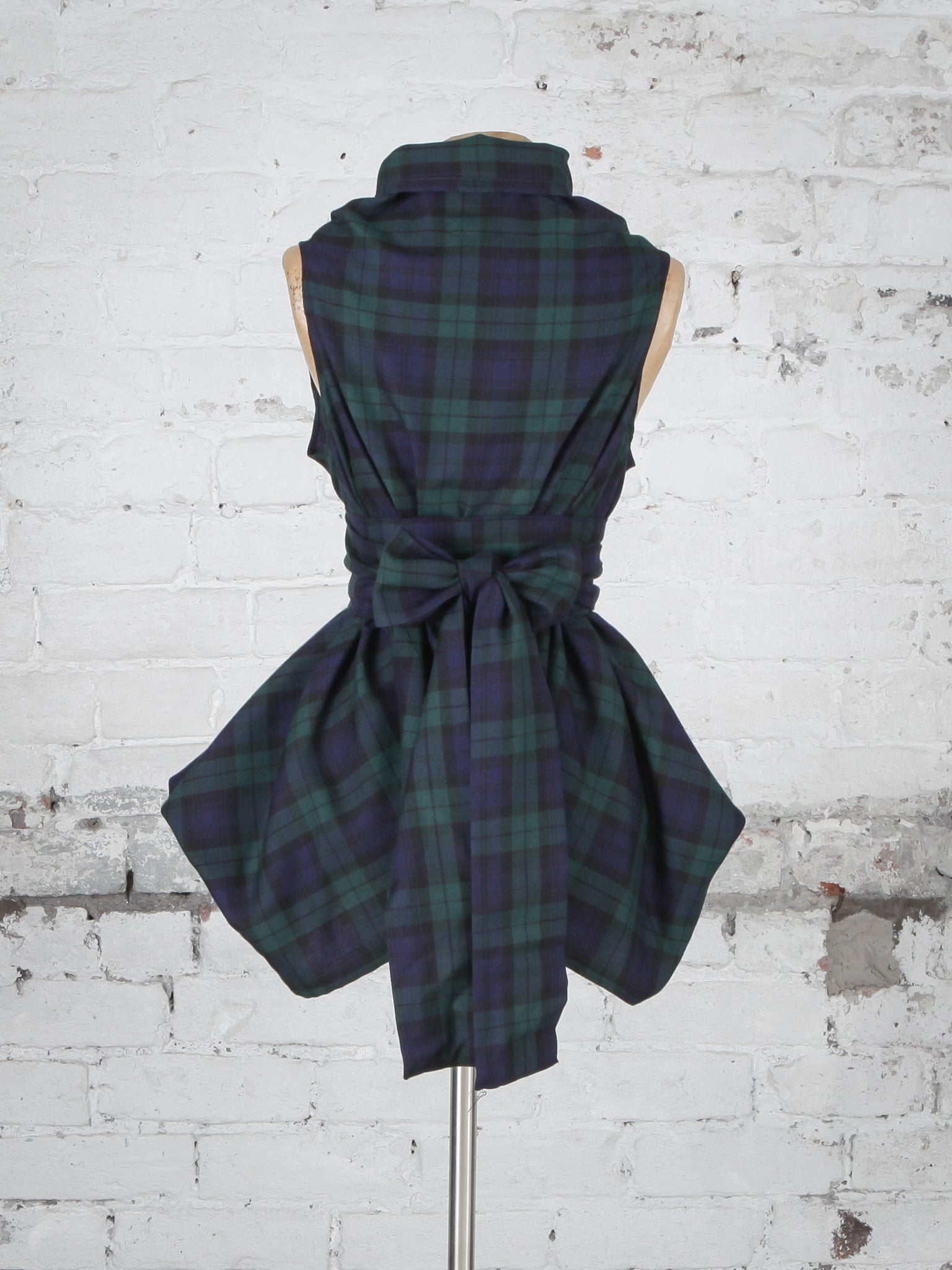 Navy and Green Tartan Trench Top