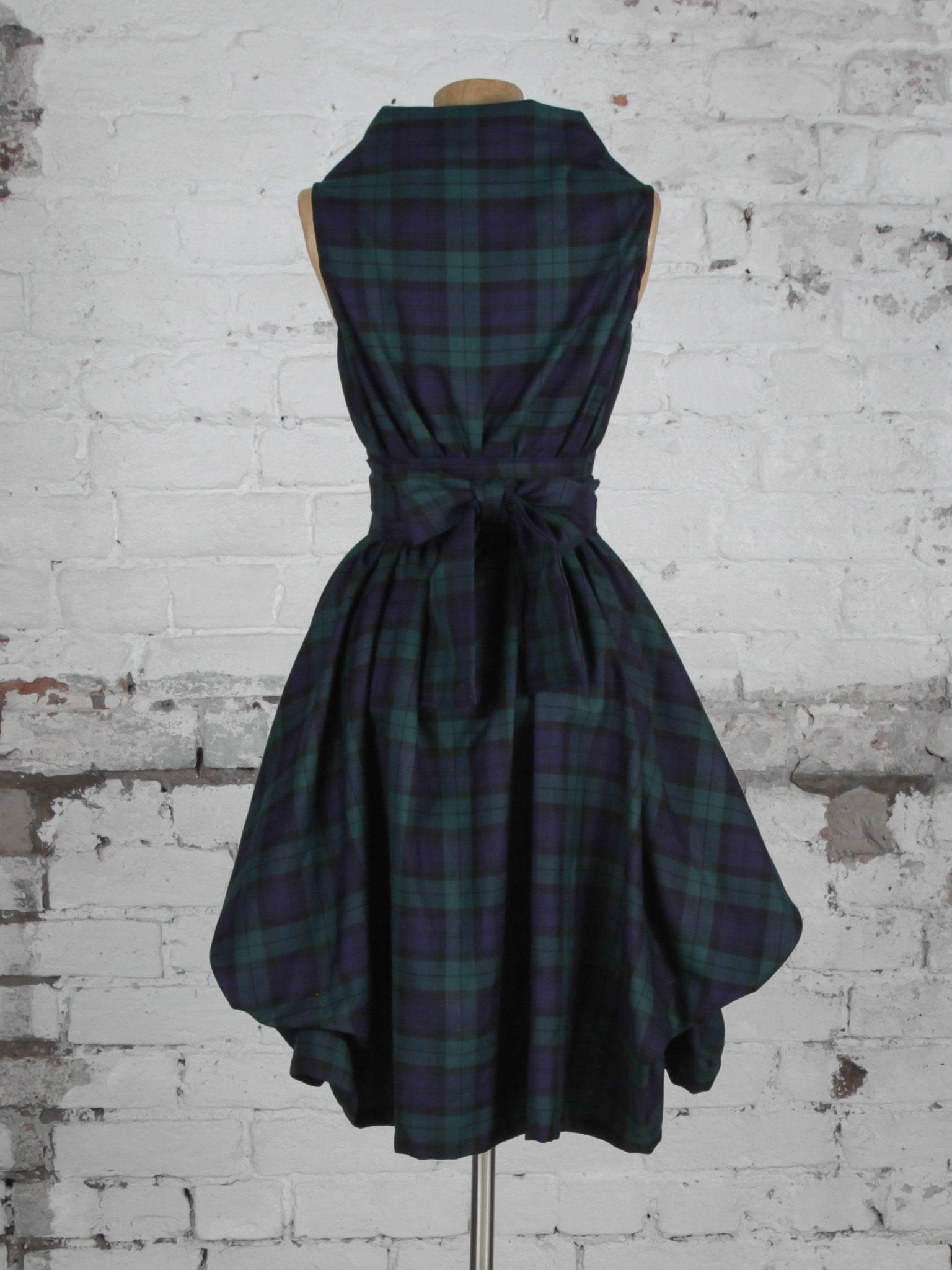 Navy and Green Tartan Trench Dress