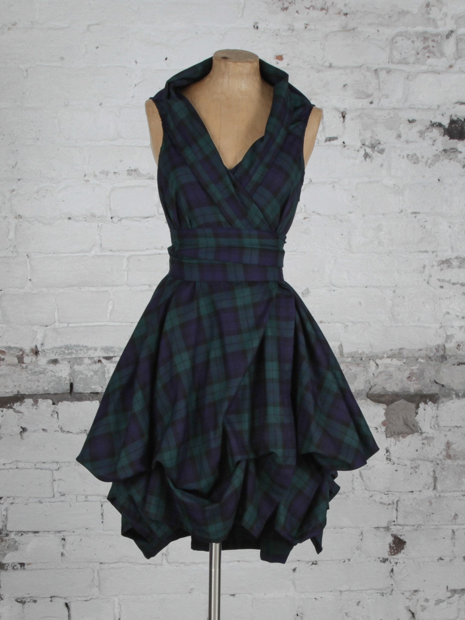 Navy and Green Tartan Trench Dress