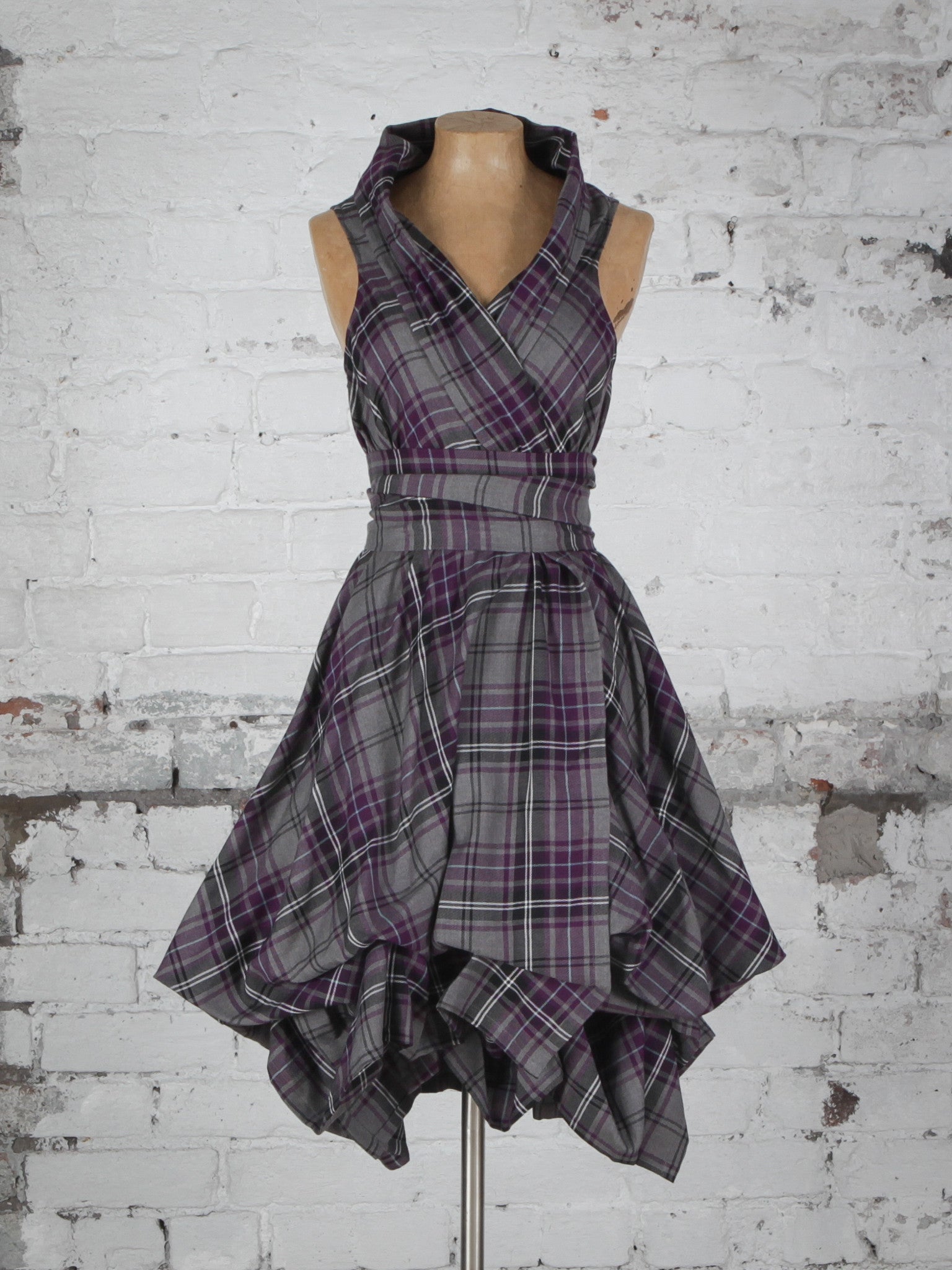 Grey and Purple Tartan Trench Dress