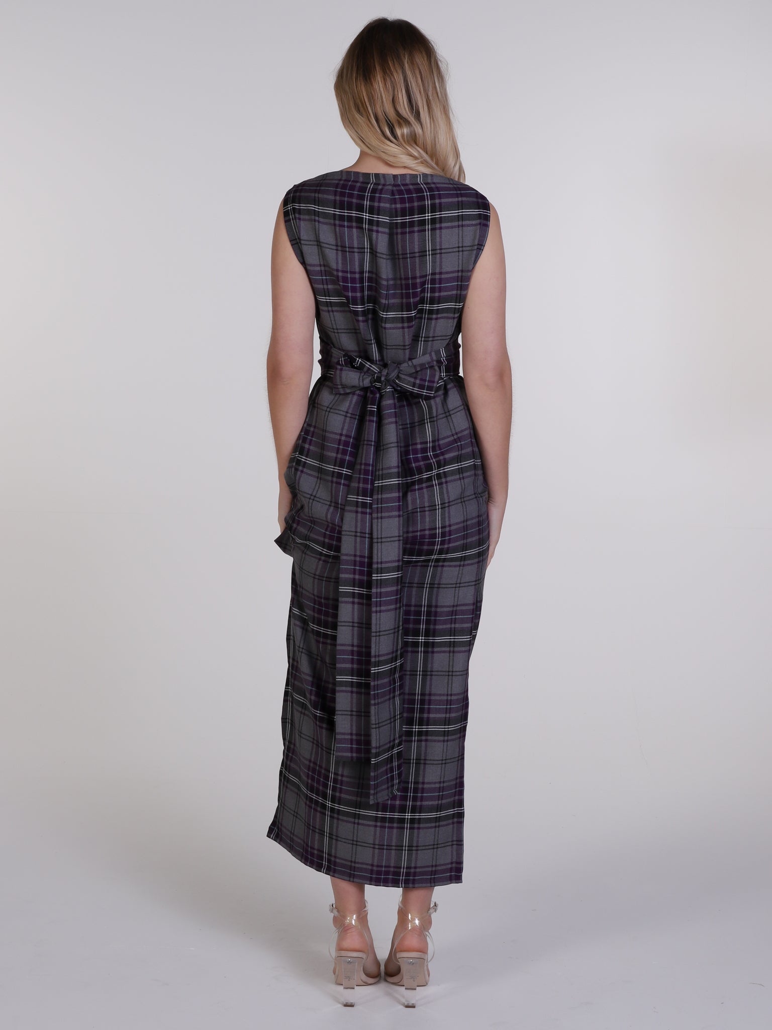Grey and Purple Tartan Willow Maxi Dress