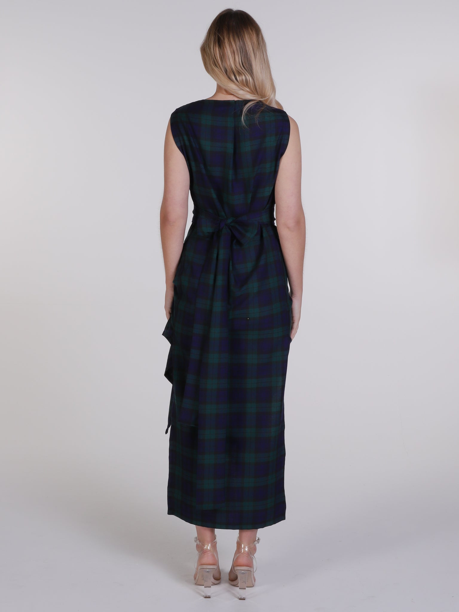 Navy and Green Tartan Willow Maxi Dress
