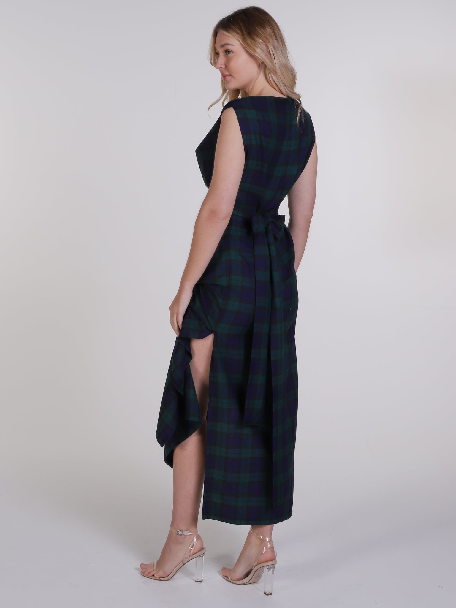 Navy and Green Tartan Willow Maxi Dress