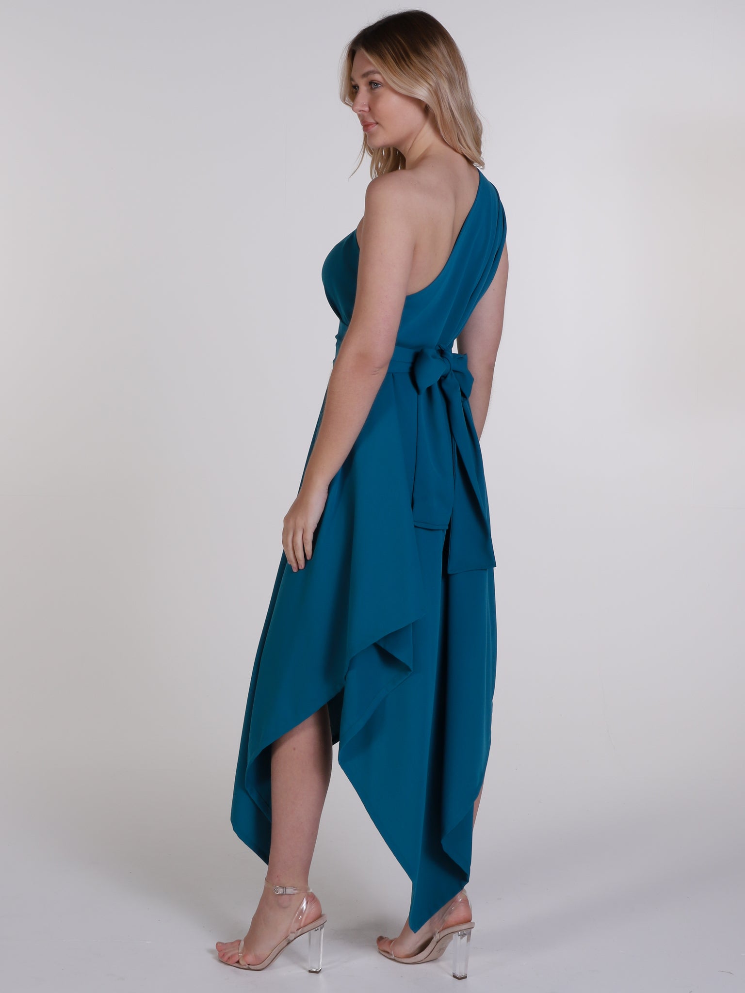 Teal One Shoulder Belle Dress