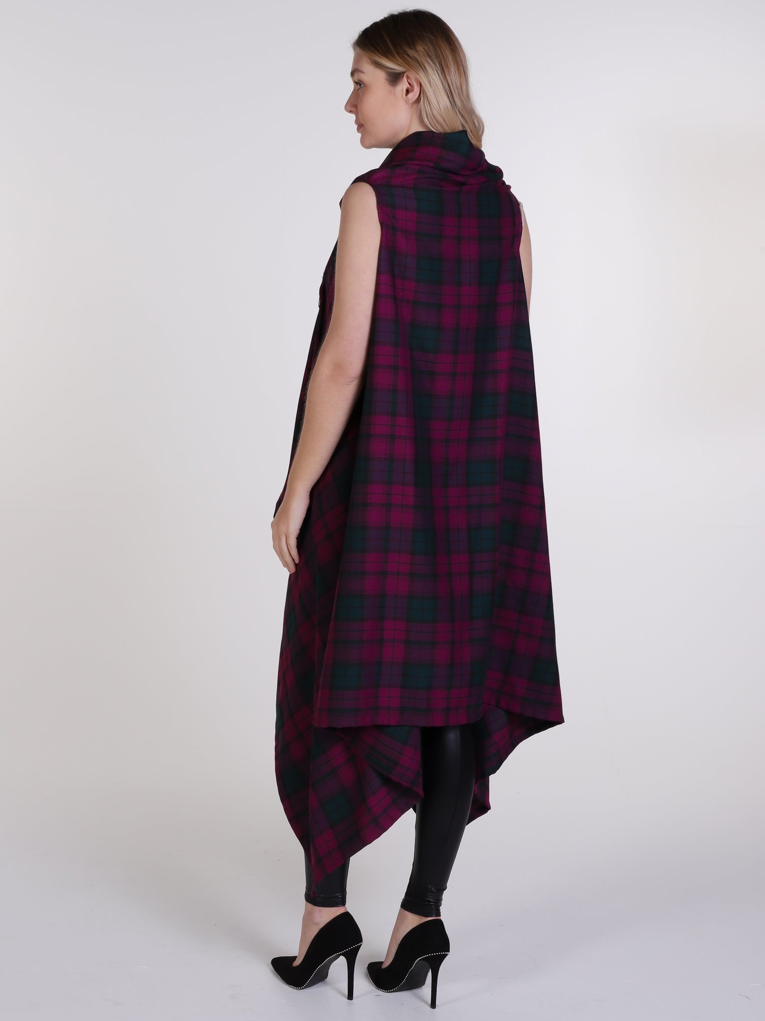 Maroon and Green Tartan Drape Waterfall Waistcoat