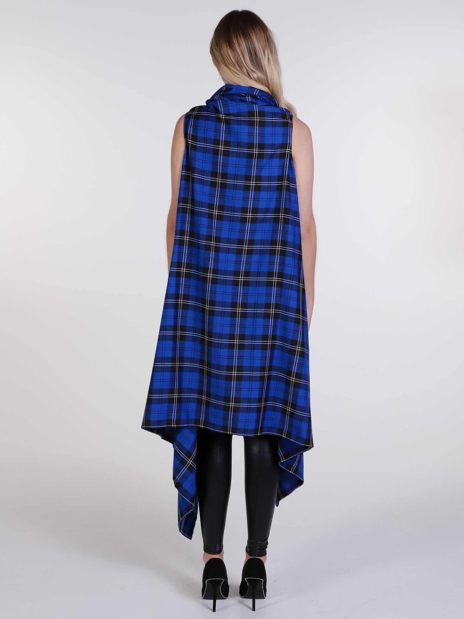 Royal Blue Tartan Drape Waterfall Waistcoat