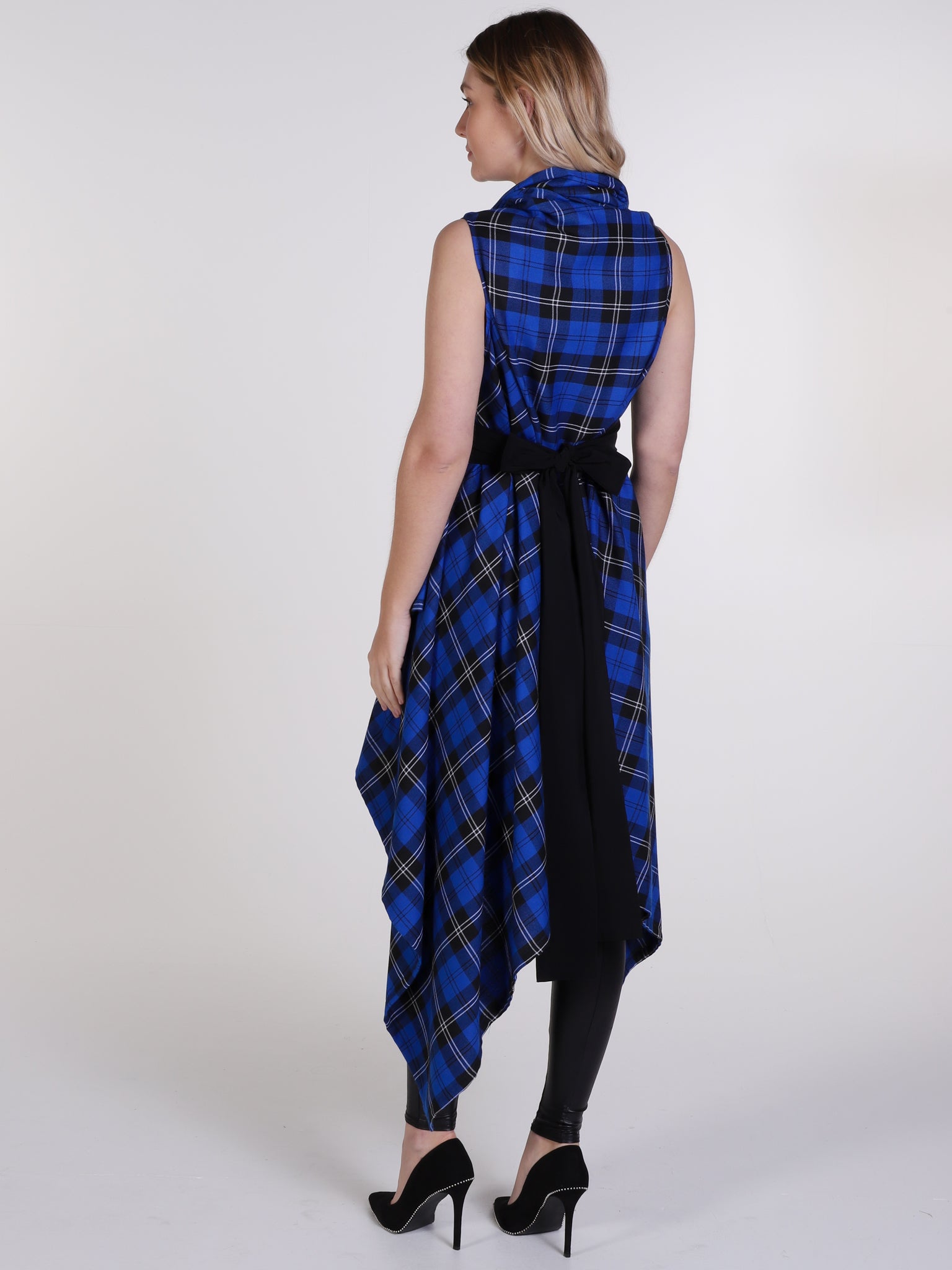 Royal Blue Tartan Drape Waterfall Waistcoat