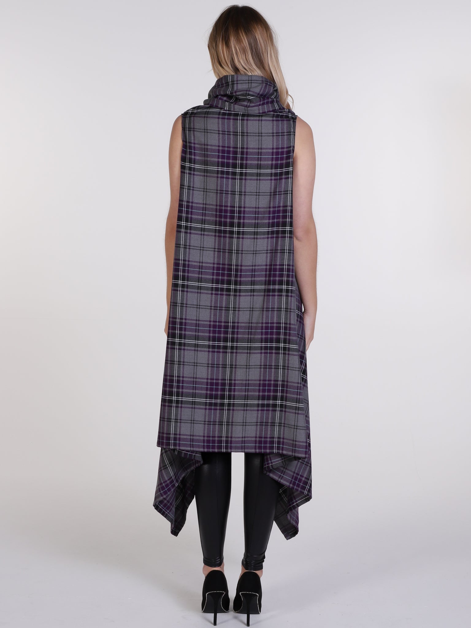 Grey and Purple Tartan Drape Waterfall Waistcoat