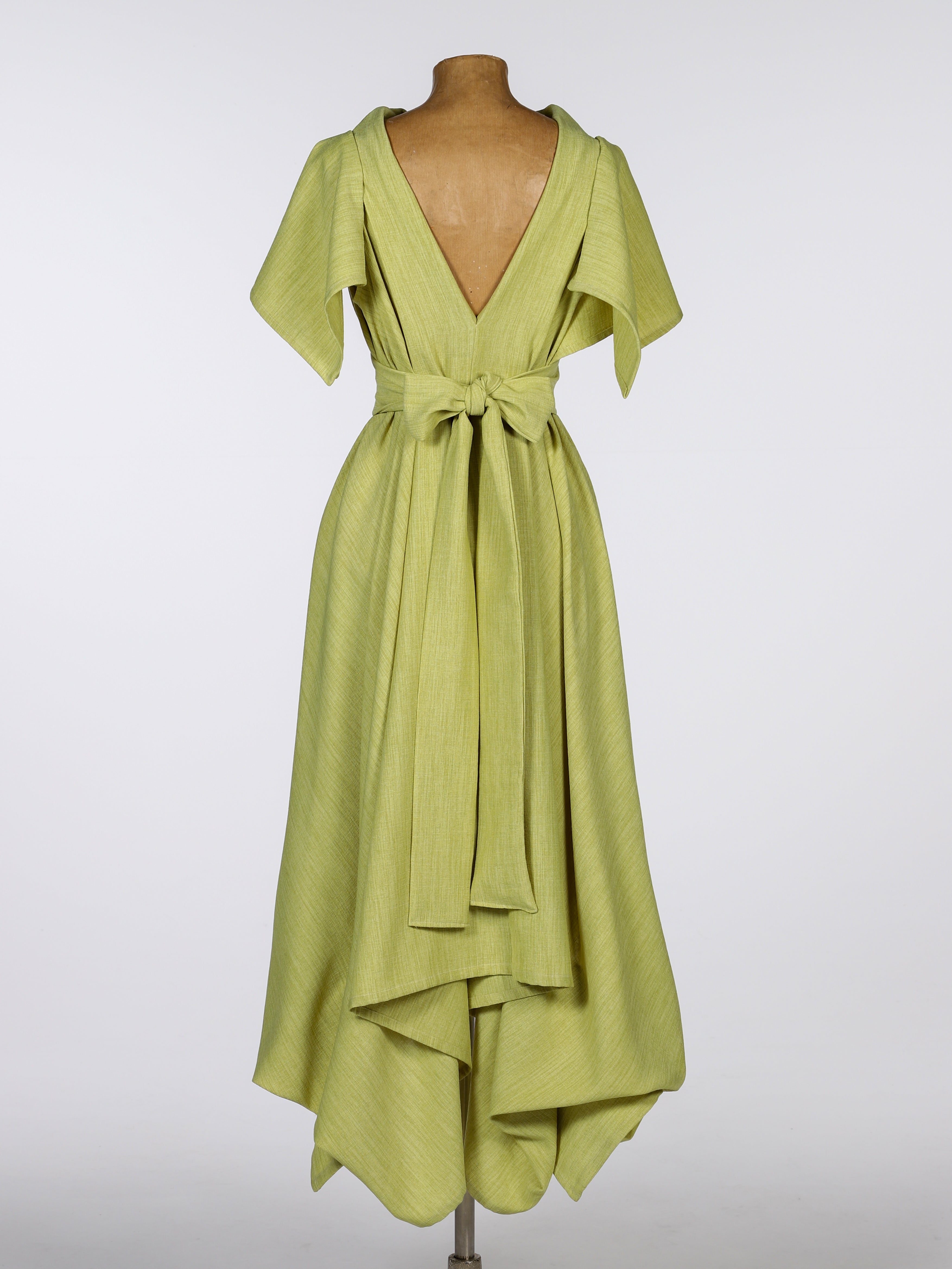 Lime Wendy Dress with Waterfall Sleeves